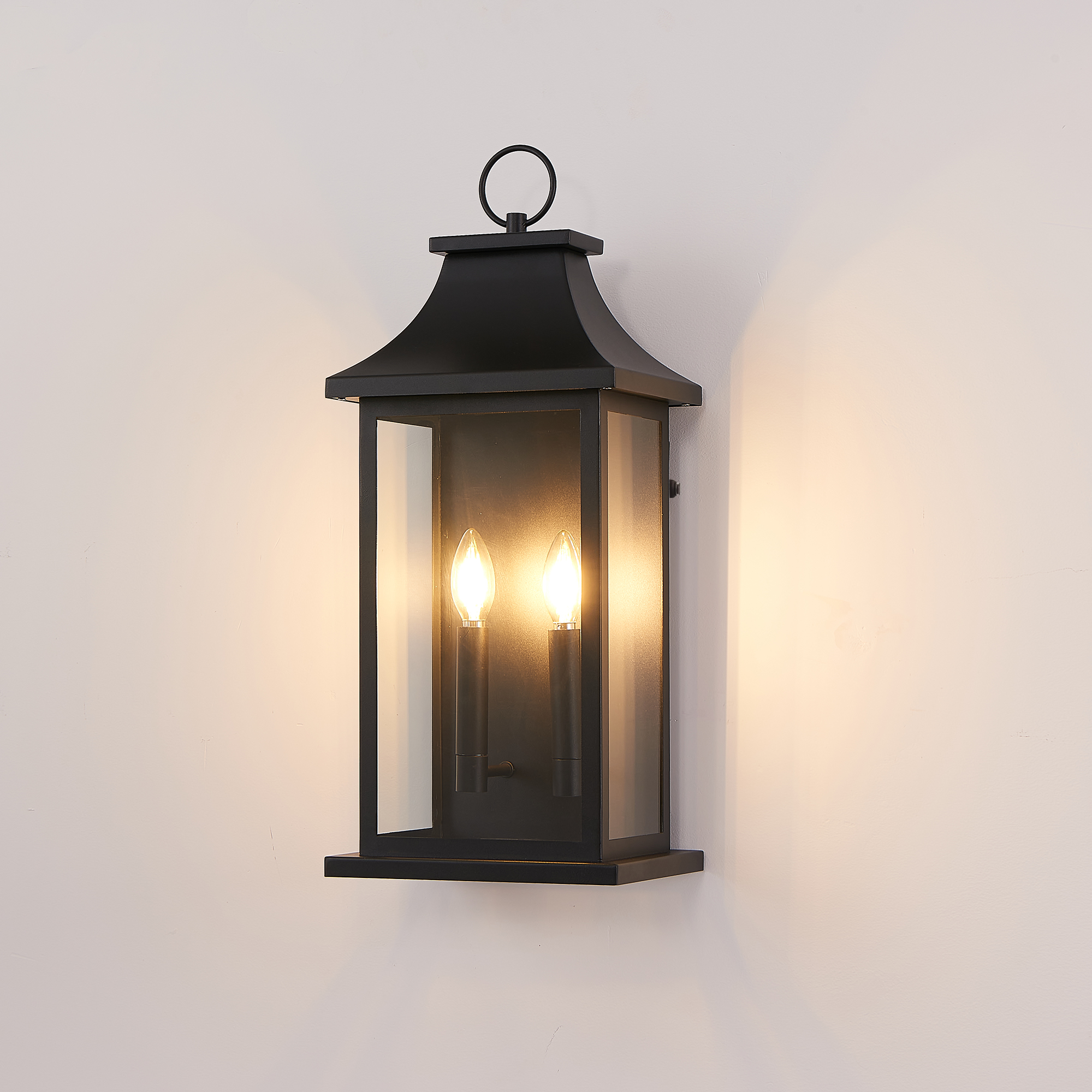 Applique murale extérieure 2 lumières 22,2 po, noir moderne, étanche