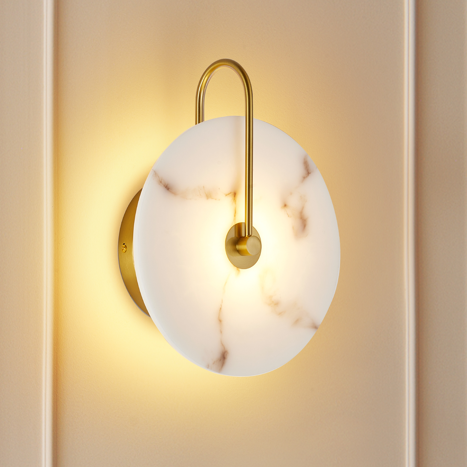 Applique murale albâtre rond naturel marbre LED moderne or 9,8po