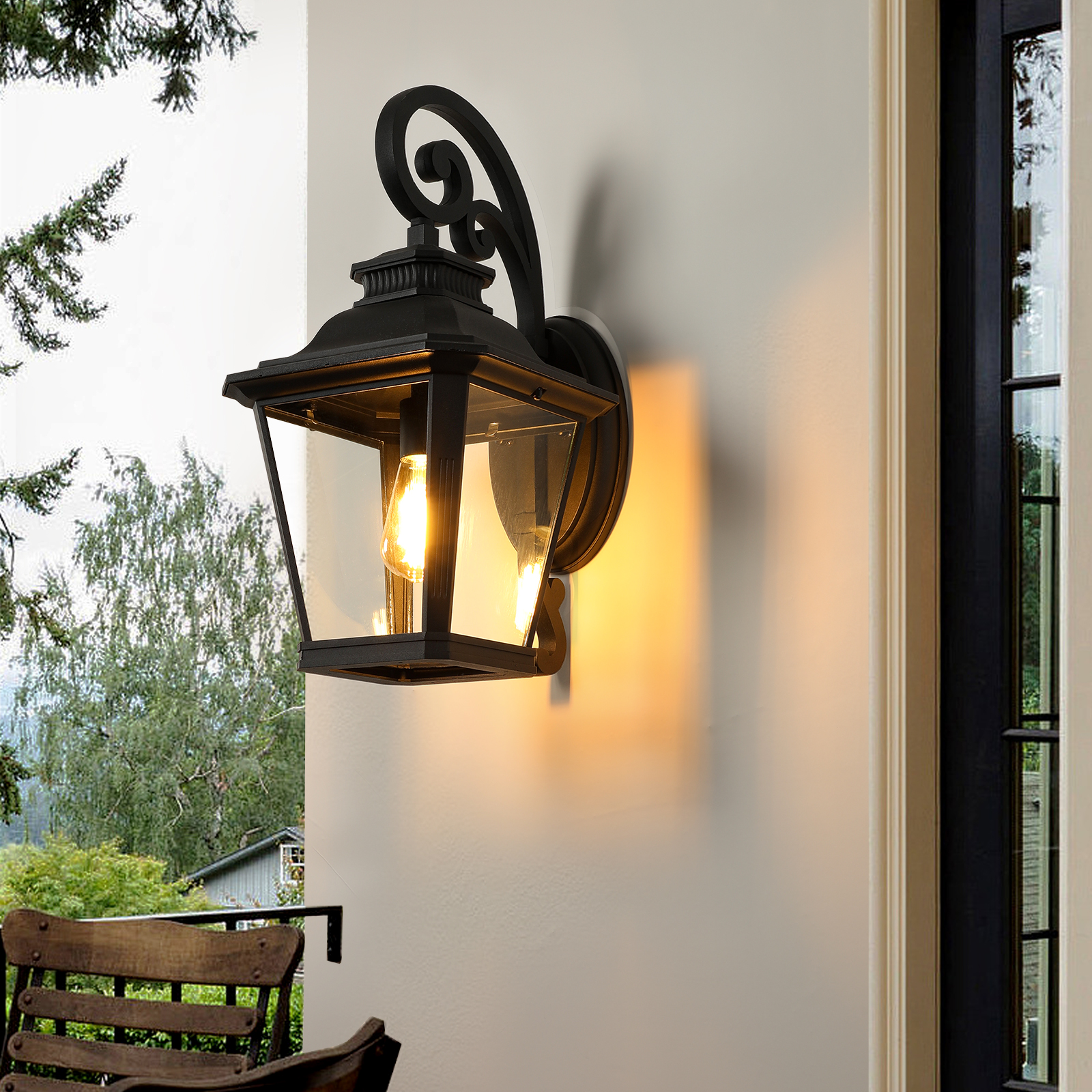 Lanterne Murale Extérieur 21po Noir Métal Verre