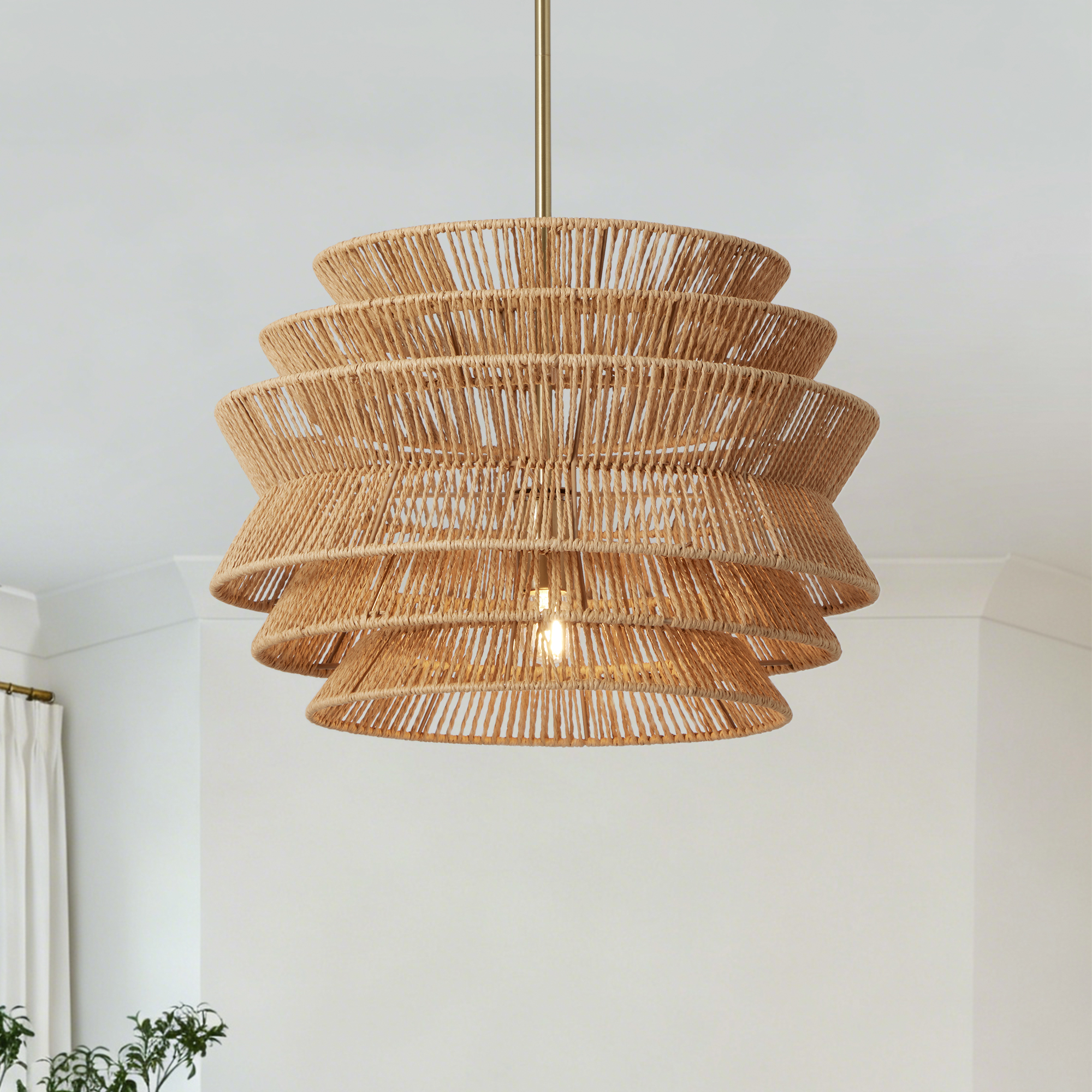 Luminaire suspendu rotin 17,3po tressé main lustre séchage herbe
