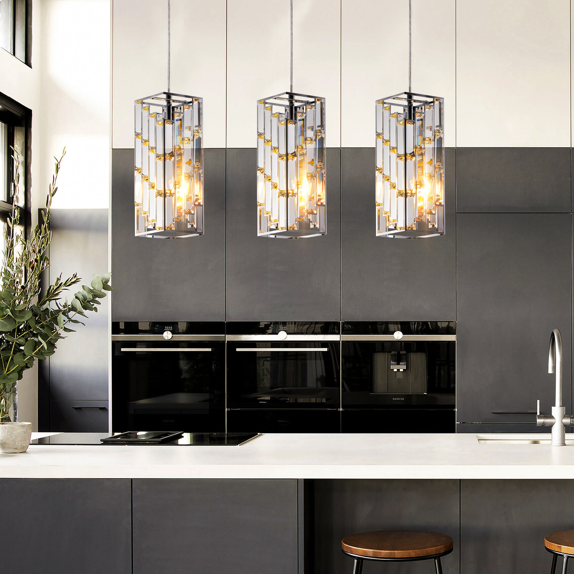 Luminaire pendant cristal 10cm 3 pièces chrome