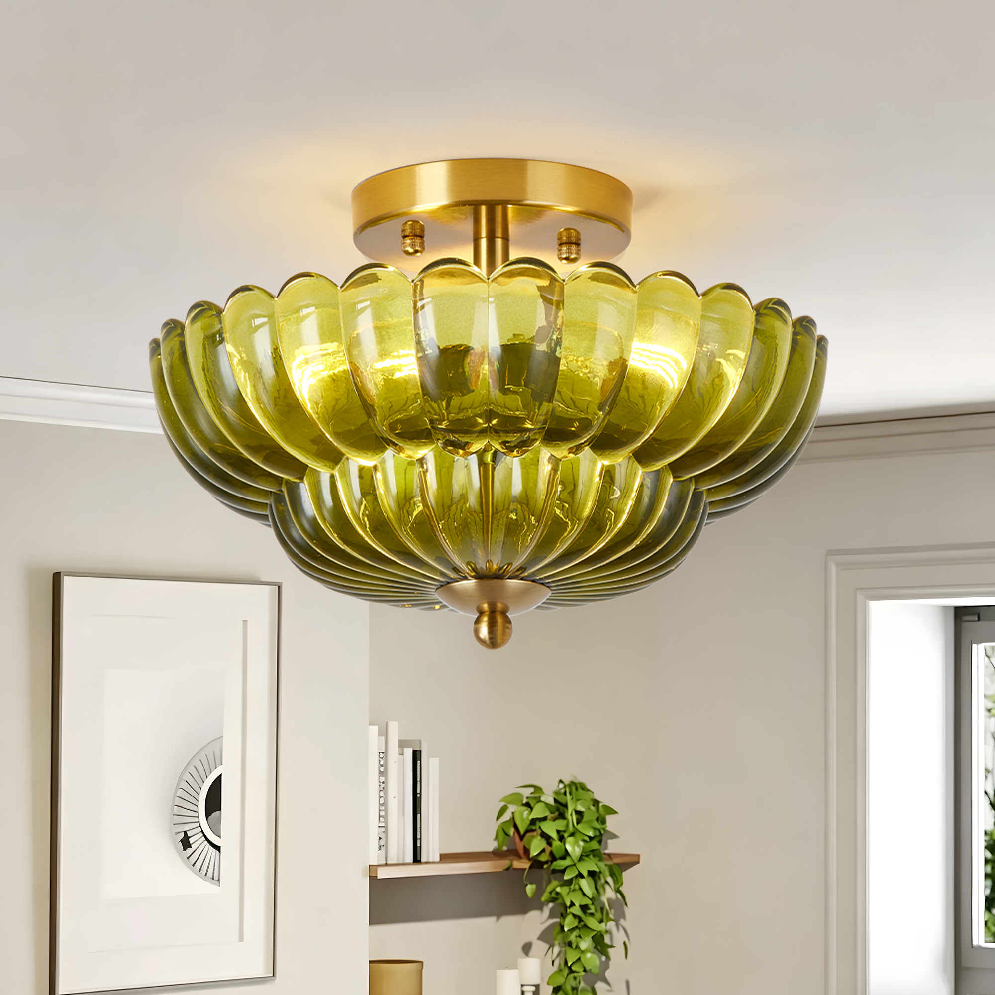 Plafonnier cuisine 11,8po 3 lumières verre vert