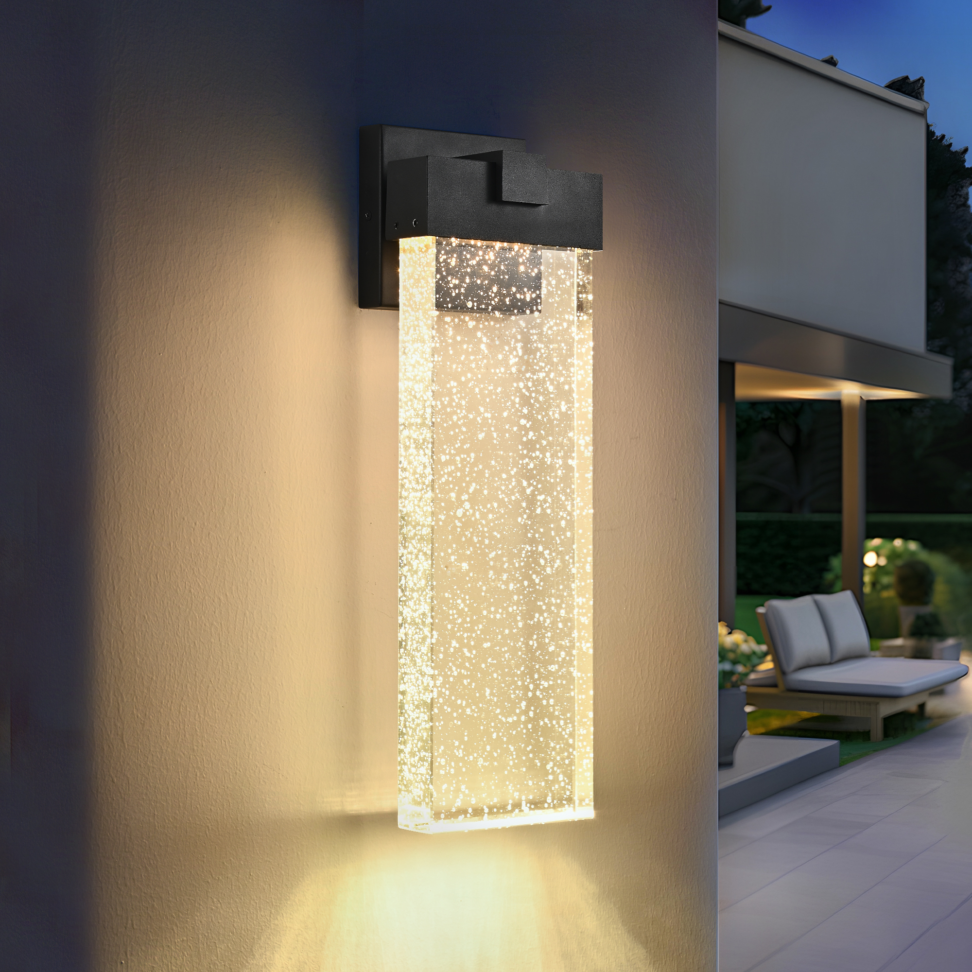 Applique murale LED 18" moderne extérieur, cristal bulle, noir