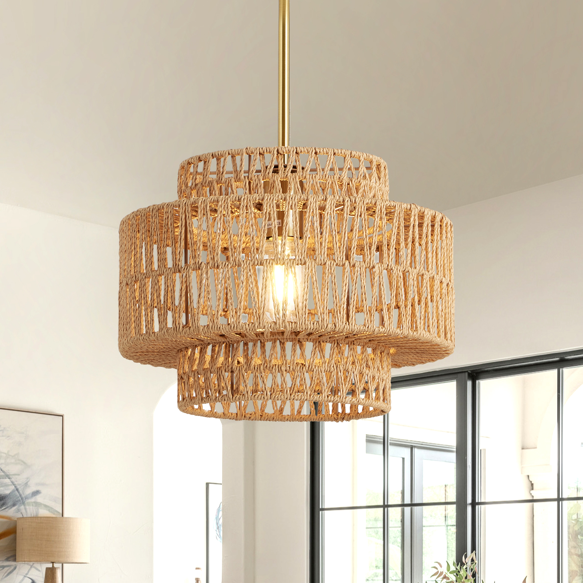 Luminaire rotin boho 12,6po 1 lumière rustique