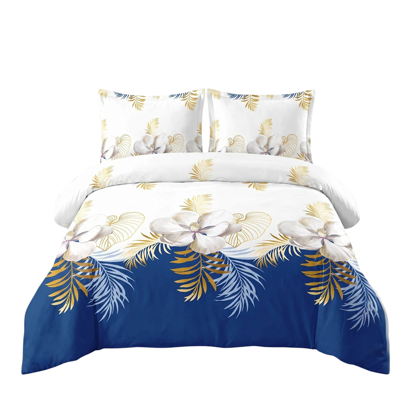 Ensemble couette 3 pièces motif tropical bleu or fermeture