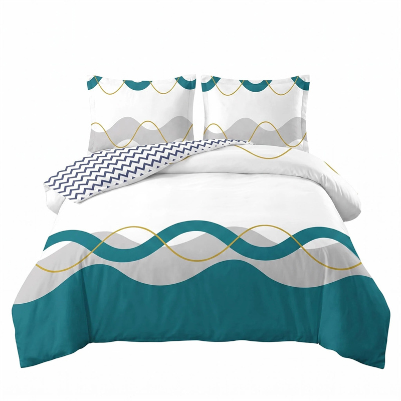 Ensemble couette 3 pièces réversible vague teal chevron