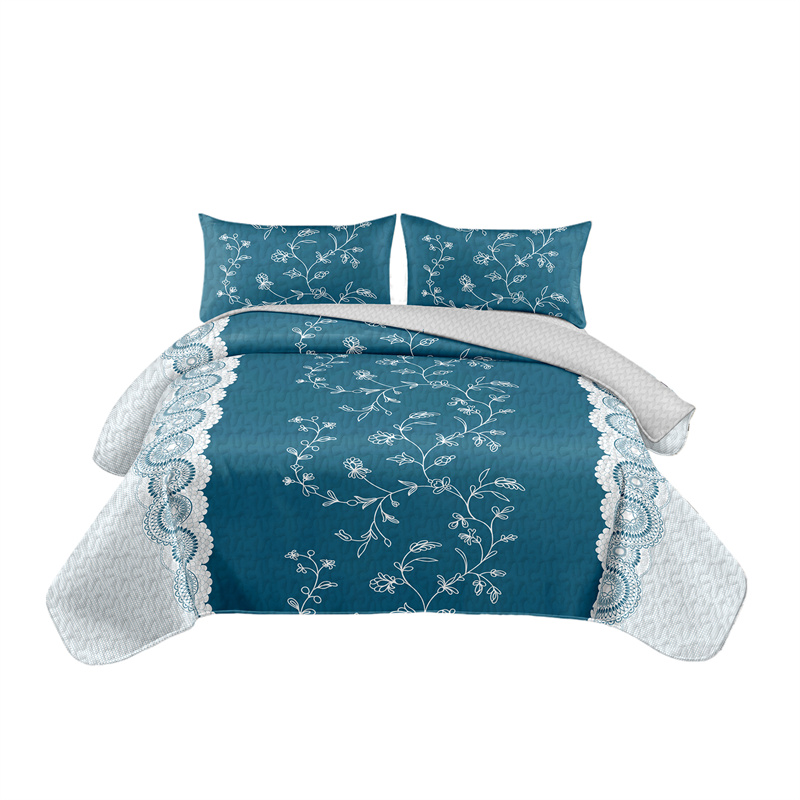 Ensemble courtepointe 3 pièces floral bleu sarcelle