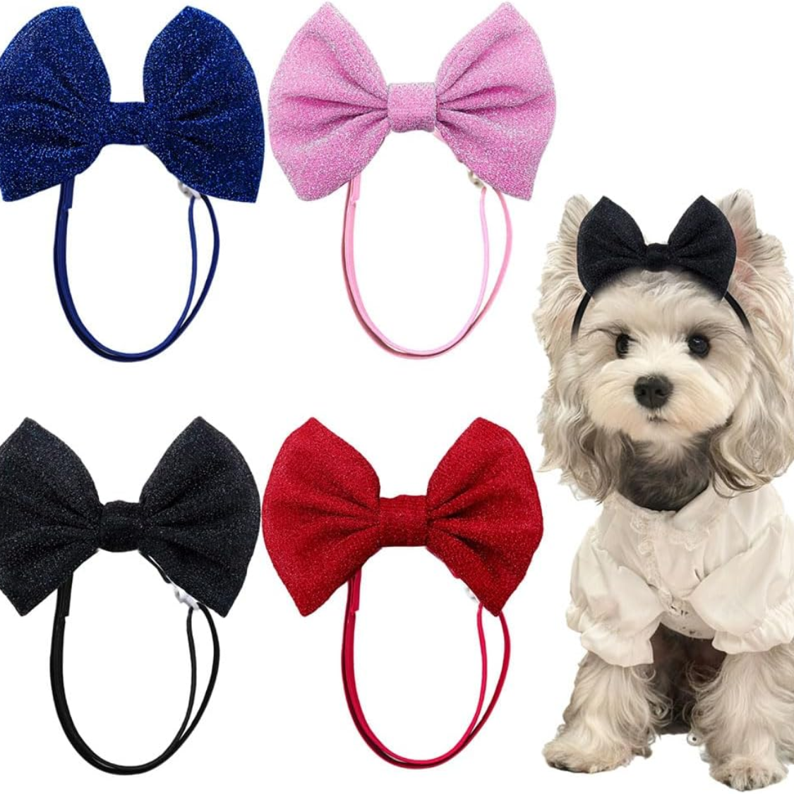 Bandeau nœud cheveux chien petit/moyen, 4 pcs