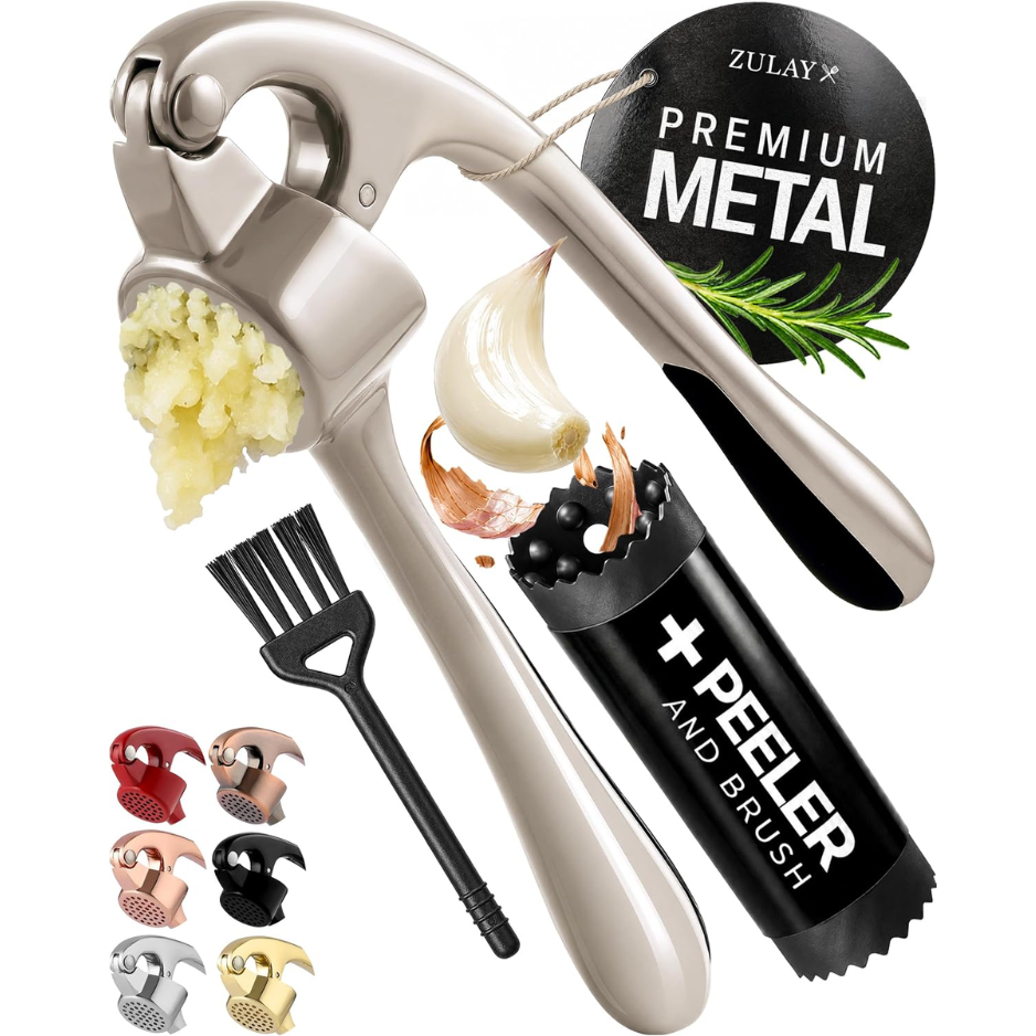 Ensemble presse-ail inox anti-rouille silicone