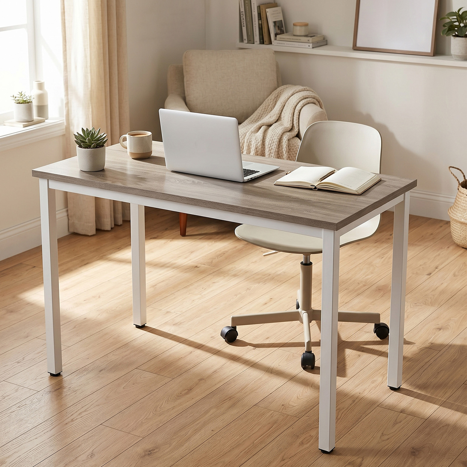 Bureau 47po chêne blanc cadre robuste facile