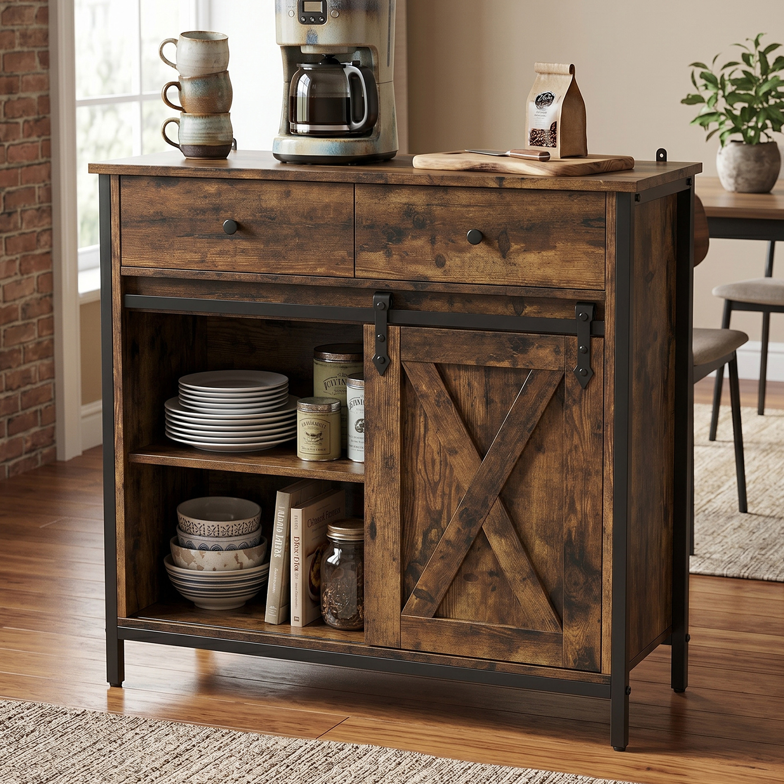 Buffet farmhouse avec portes coulissantes de grange