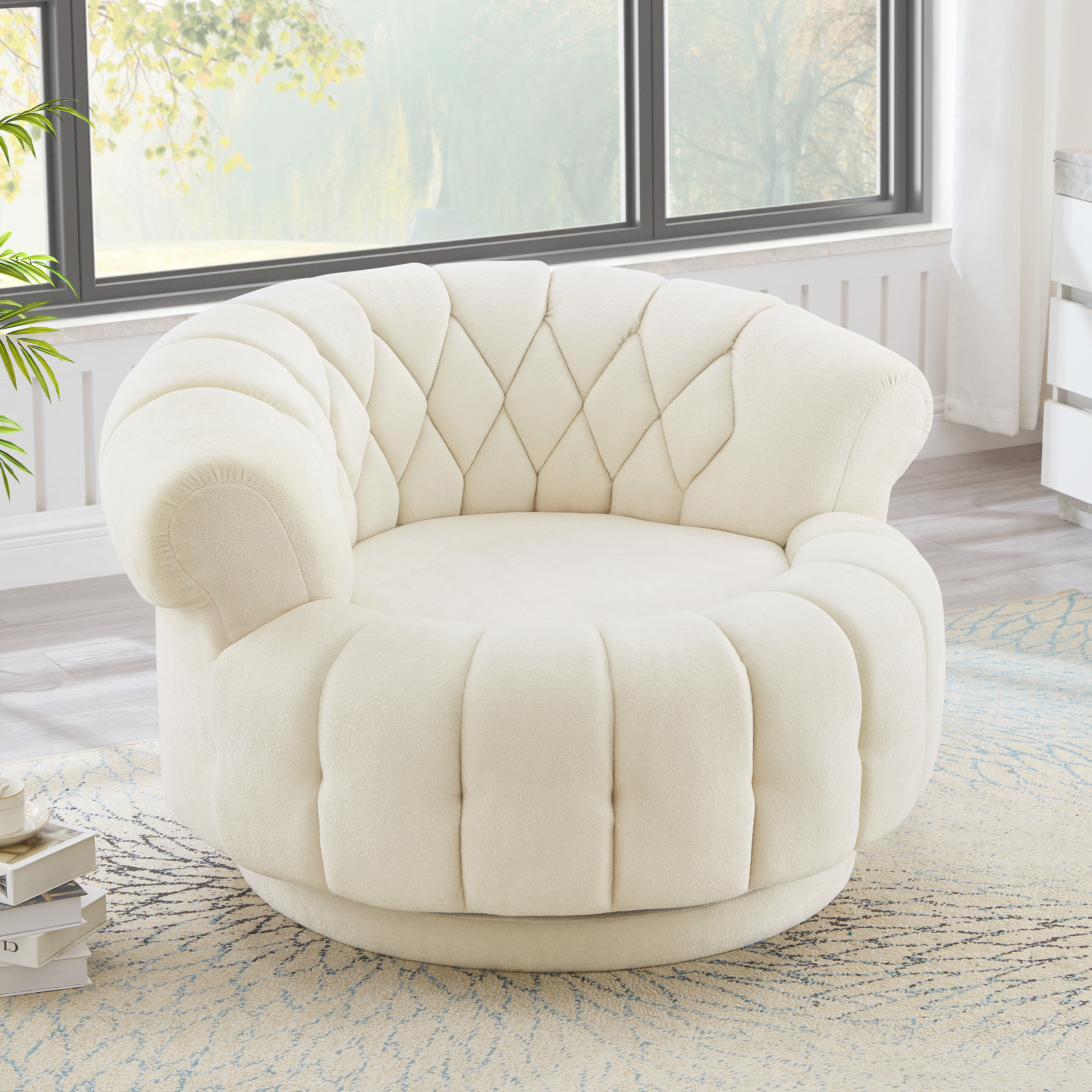 Fauteuil Pivotant 360° Tonneau Beige Salon Chambre