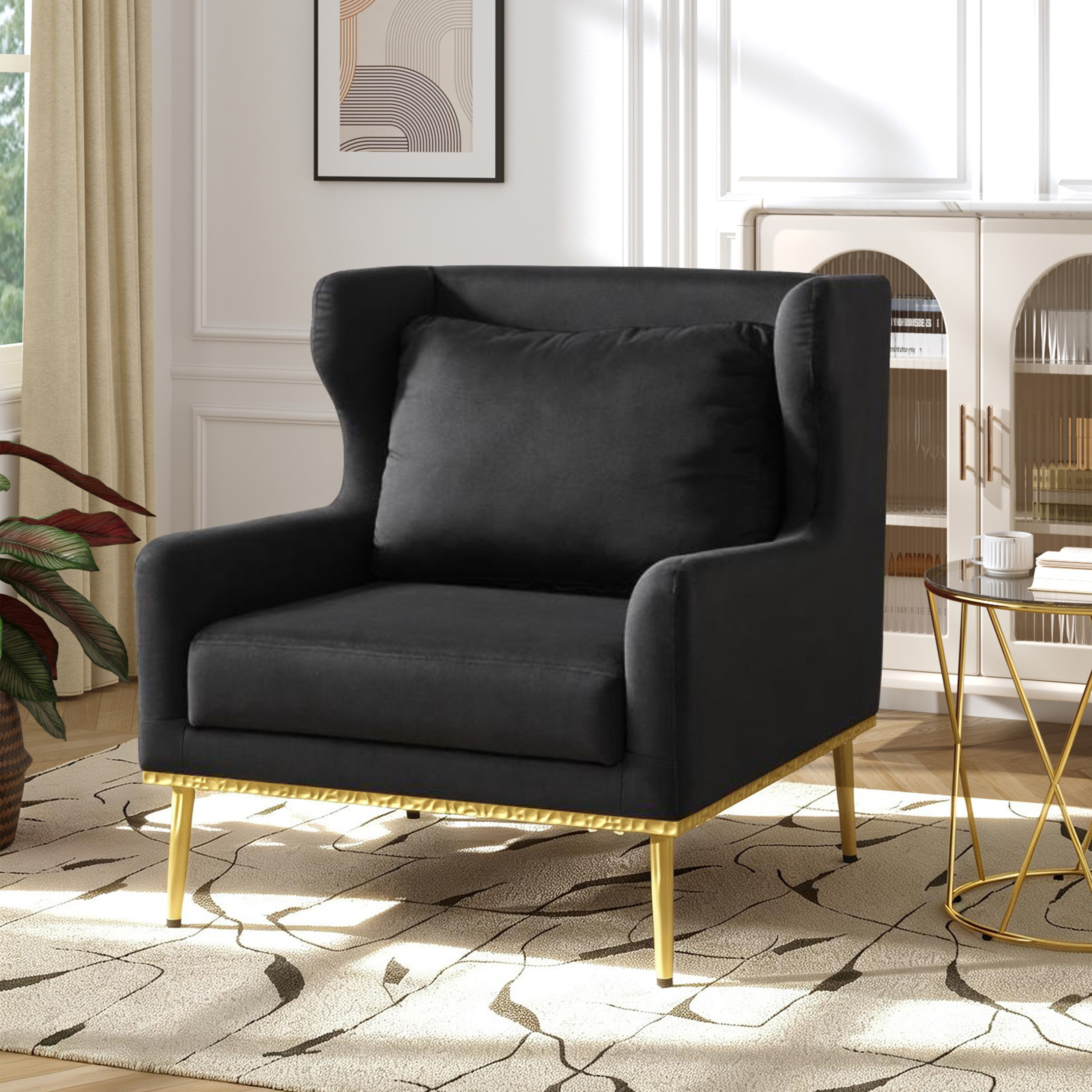 Fauteuil moderne velours noir, salon/chambre