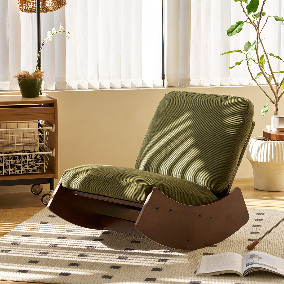 Chaise berçante réclineur qualité supérieure, cadre bois massif