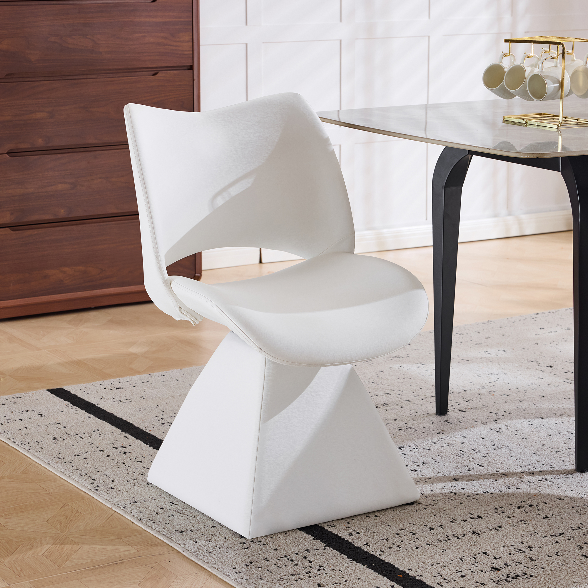 Chaise salle à manger pivotante cuir blanc, dossier haut moderne