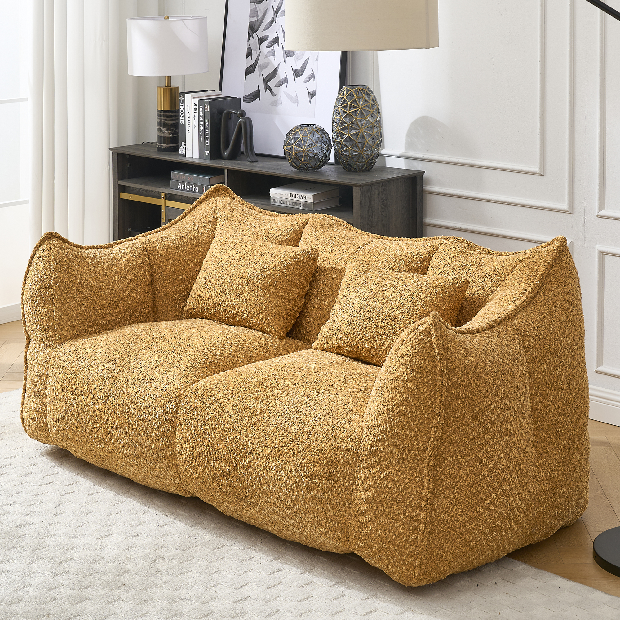 Fauteuil pouf 2 places mousse haute résilience gris