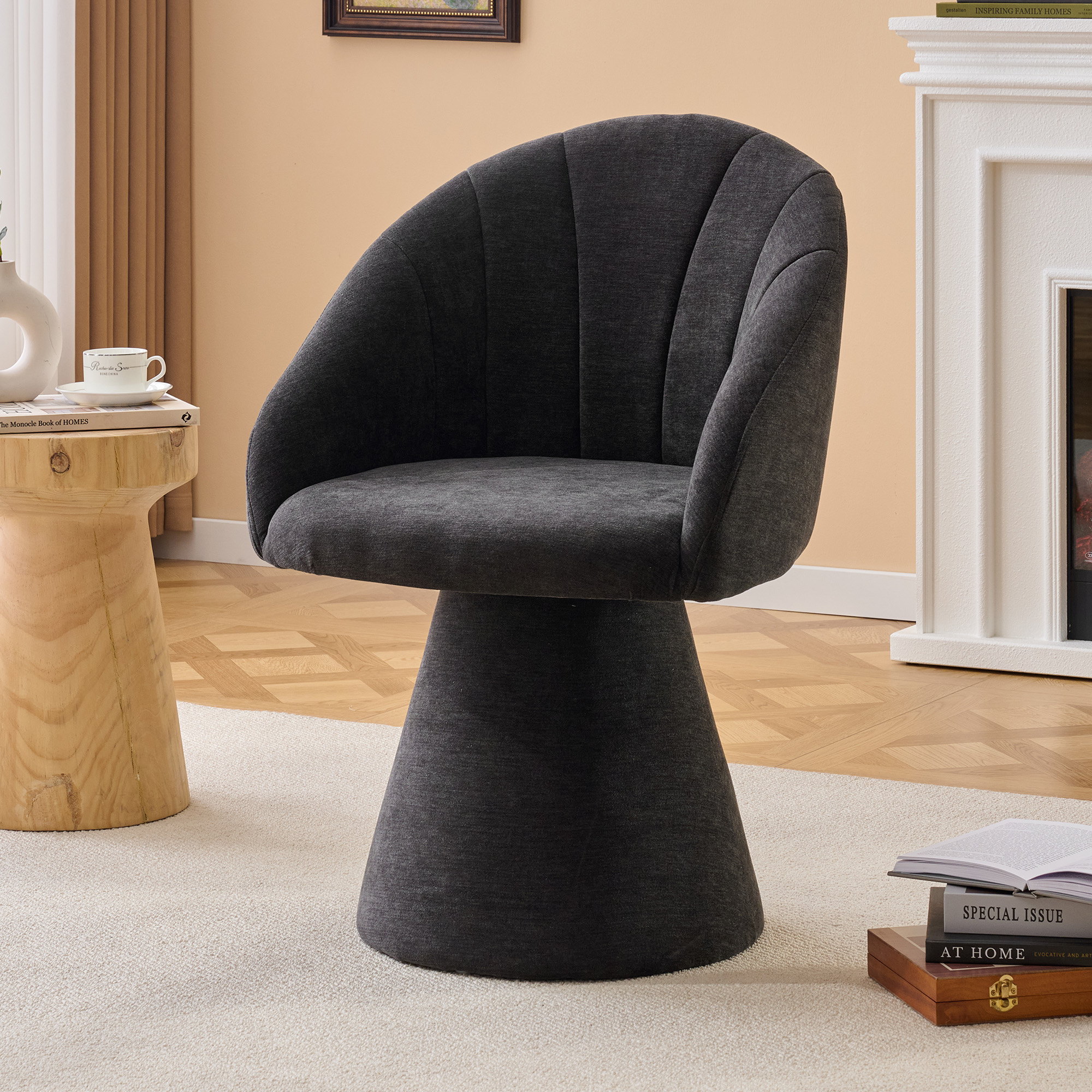 068-Fauteuil pivotant velours, dossier courbe, gris
