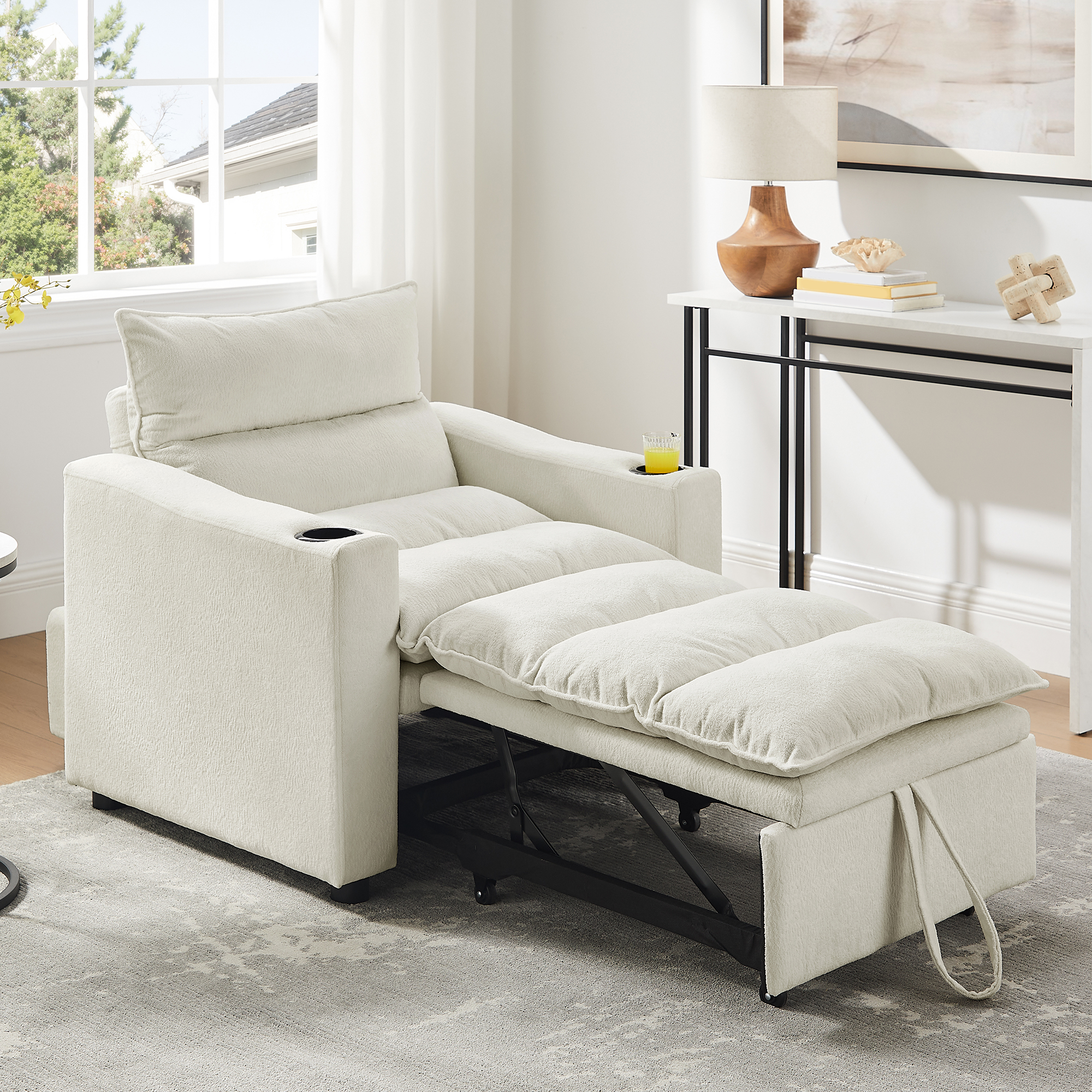 Causeuse convertible 3-en-1 velours beige