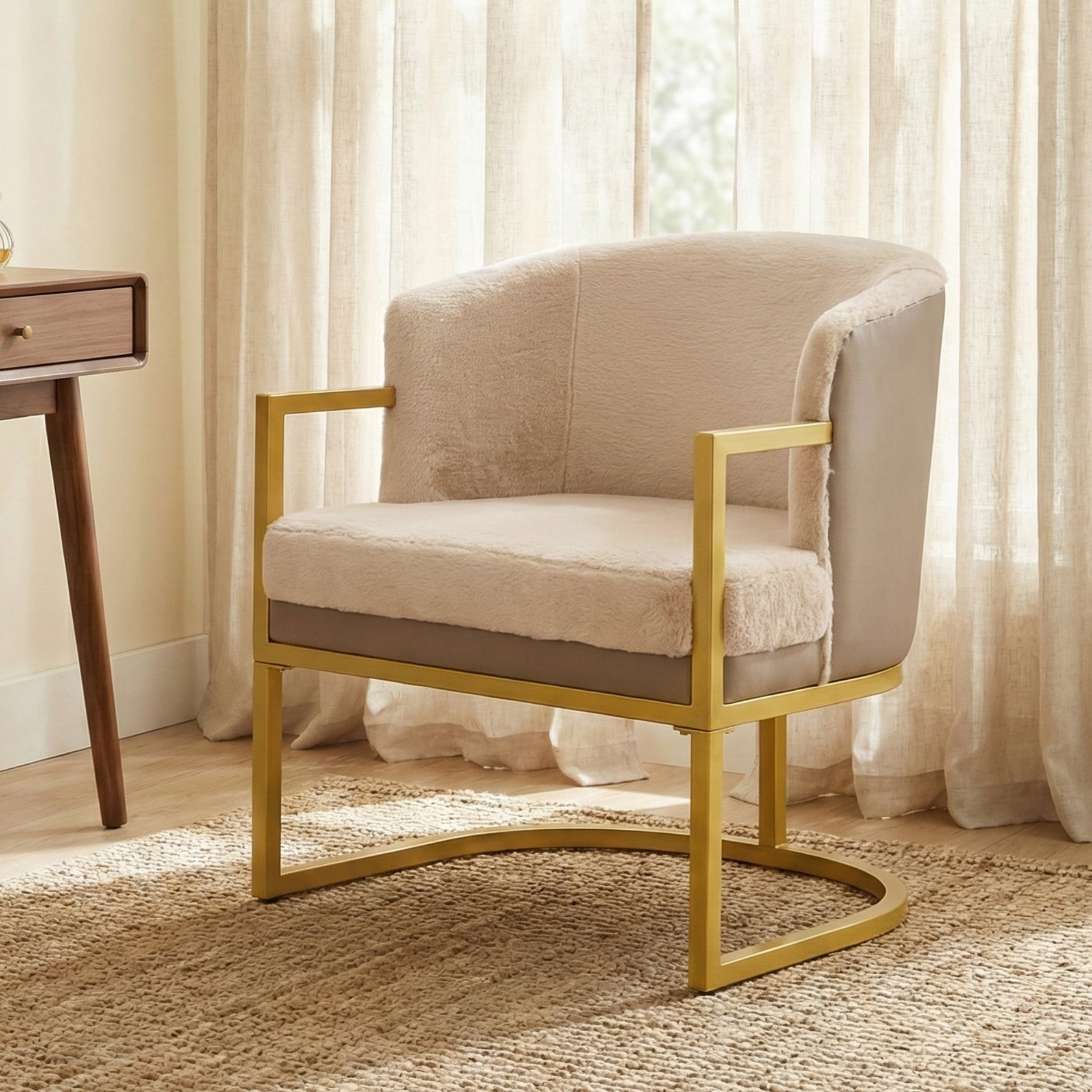 Fauteuil lecture moderne or-brun