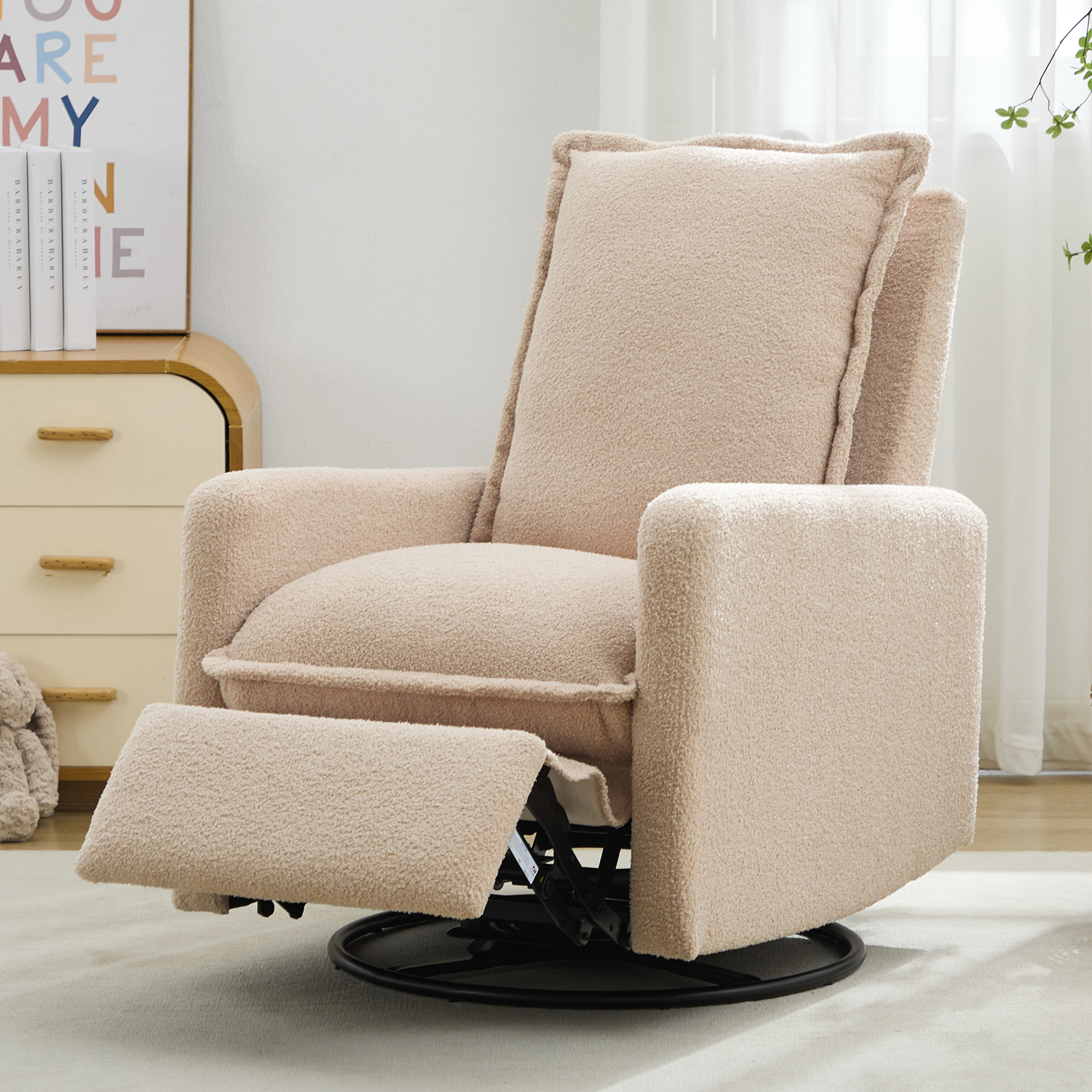 Fauteuil bascule pivotant, molleton ourson, beige (N701P204798O)