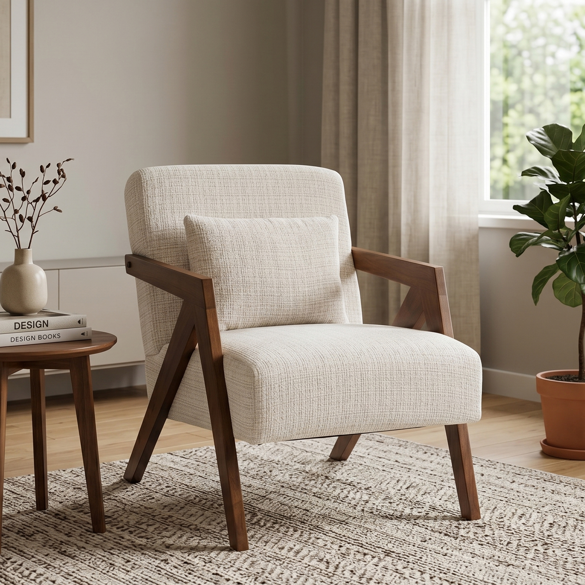Fauteuil accent moderne tissu chenille bois