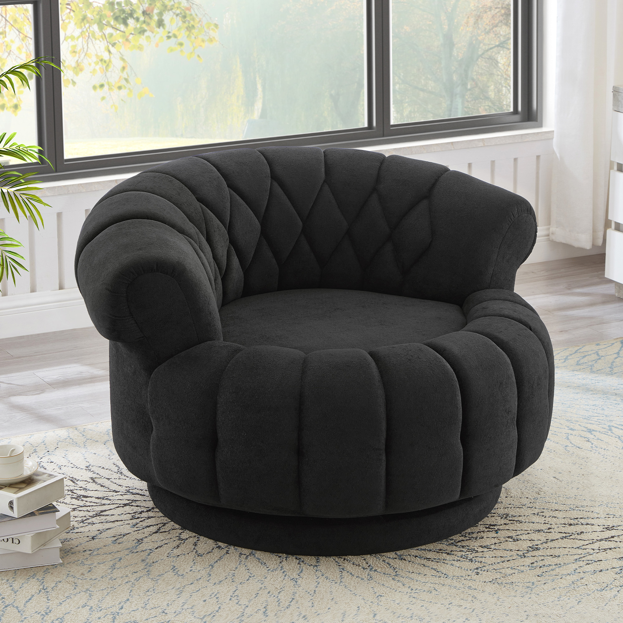 Fauteuil pivotant 360° tonneau noir pour salon et chambre