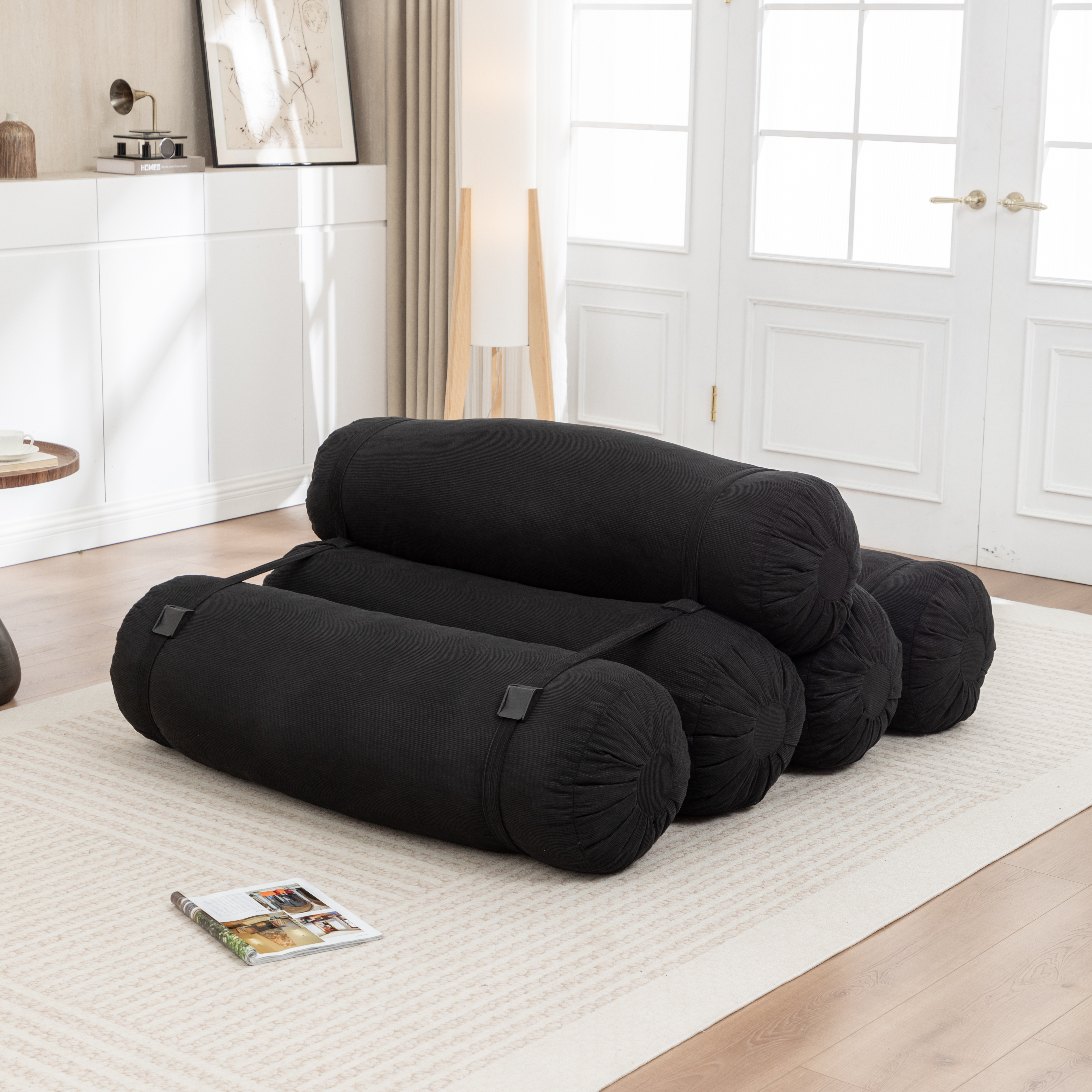Sofa plancher velours côtelé ajustable sangles multiusage blanc