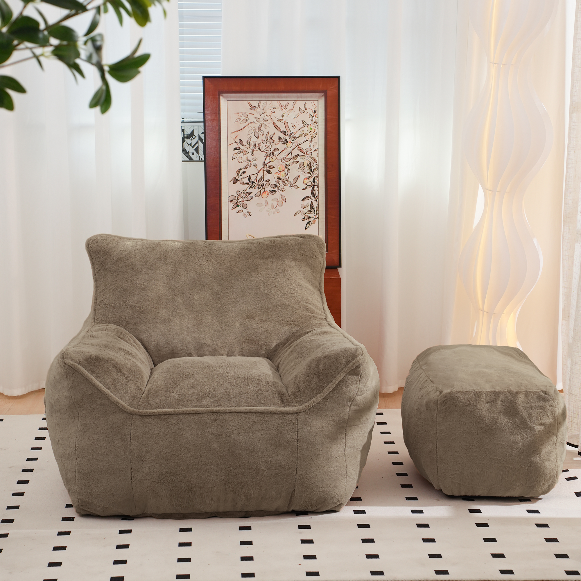 Fauteuils poires mousse tufté, tissu fourrure synthétique