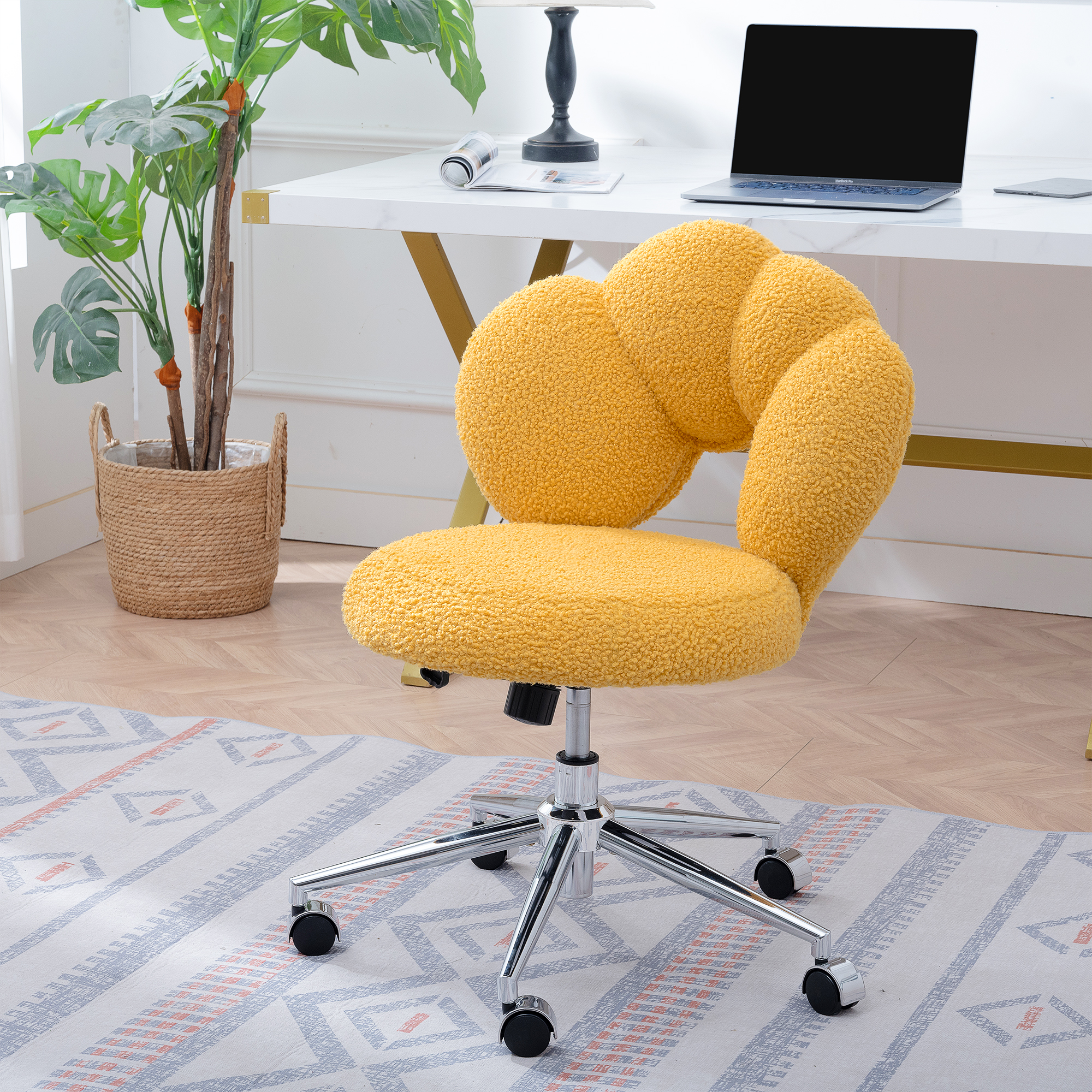 Chaise pivotante 360° hauteur ajustable tissu Teddy bureau maison