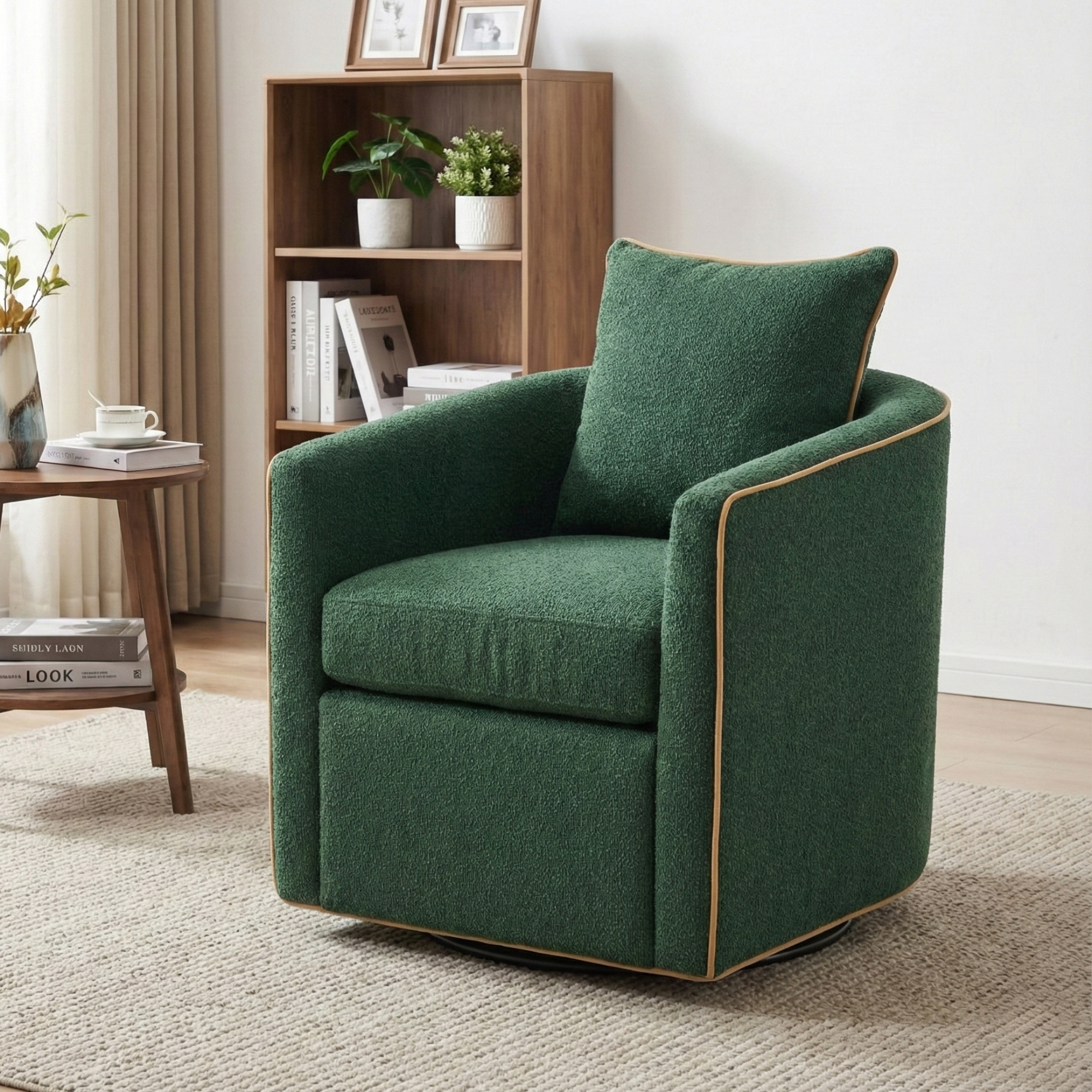 Fauteuil pivotant vert club tonneau, petits espaces lecture salon