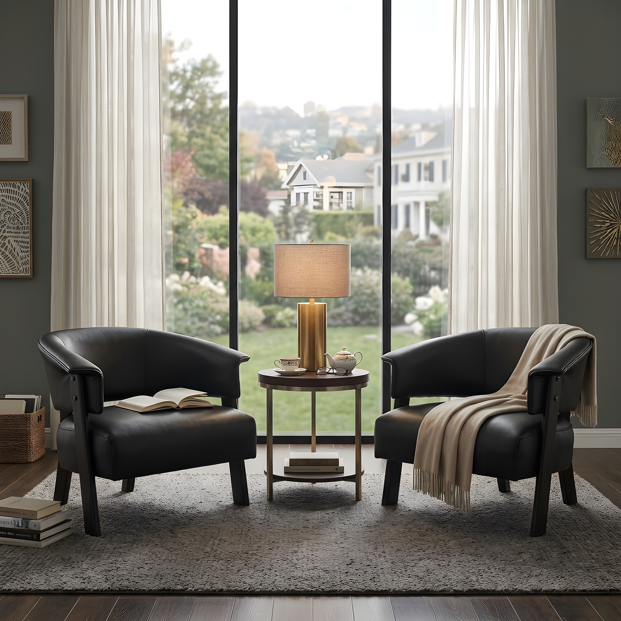 Fauteuils accent ailes cuir synthétique, ensemble de 2, noir