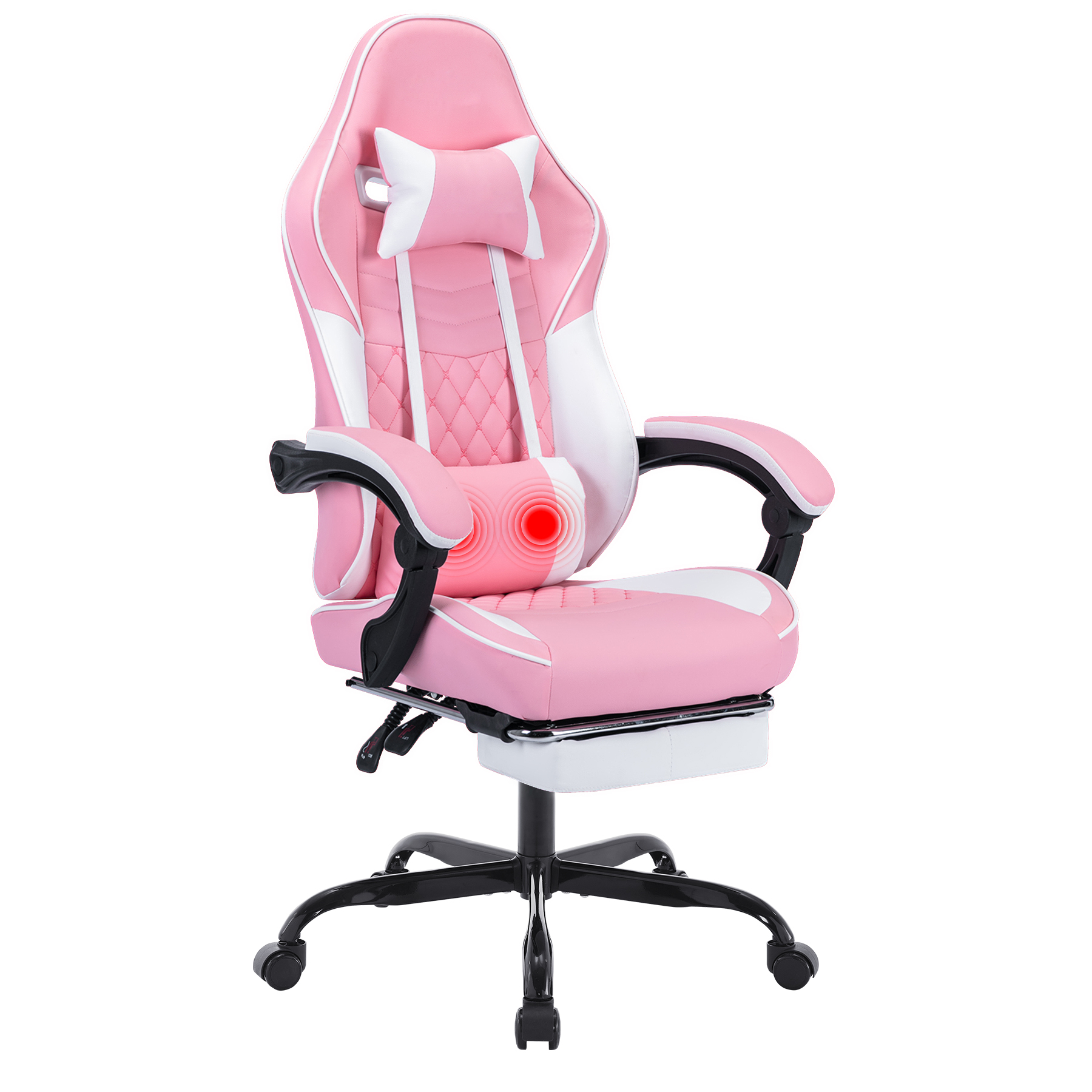 Chaises de jeu ergonomiques avec support lombaire massage et repose-pieds, rose/blanc