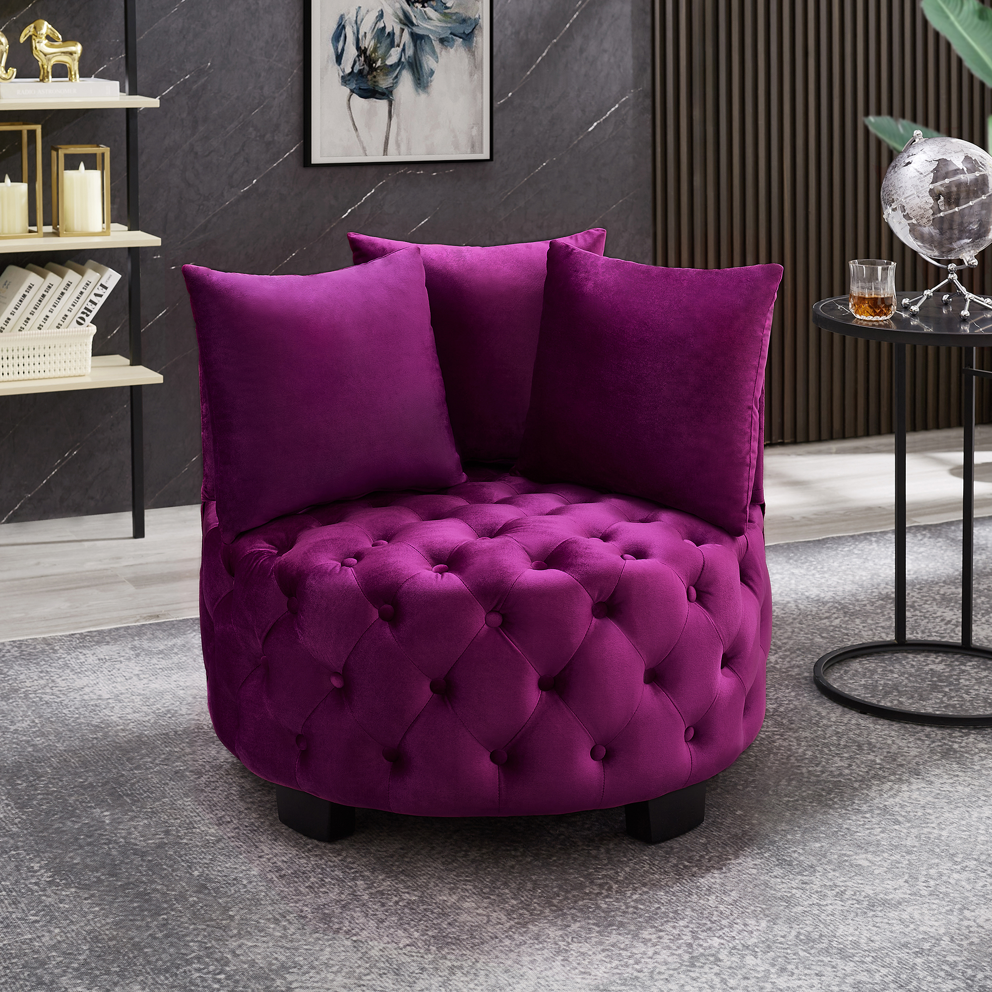 Fauteuil loisir capitonné contemporain, violet