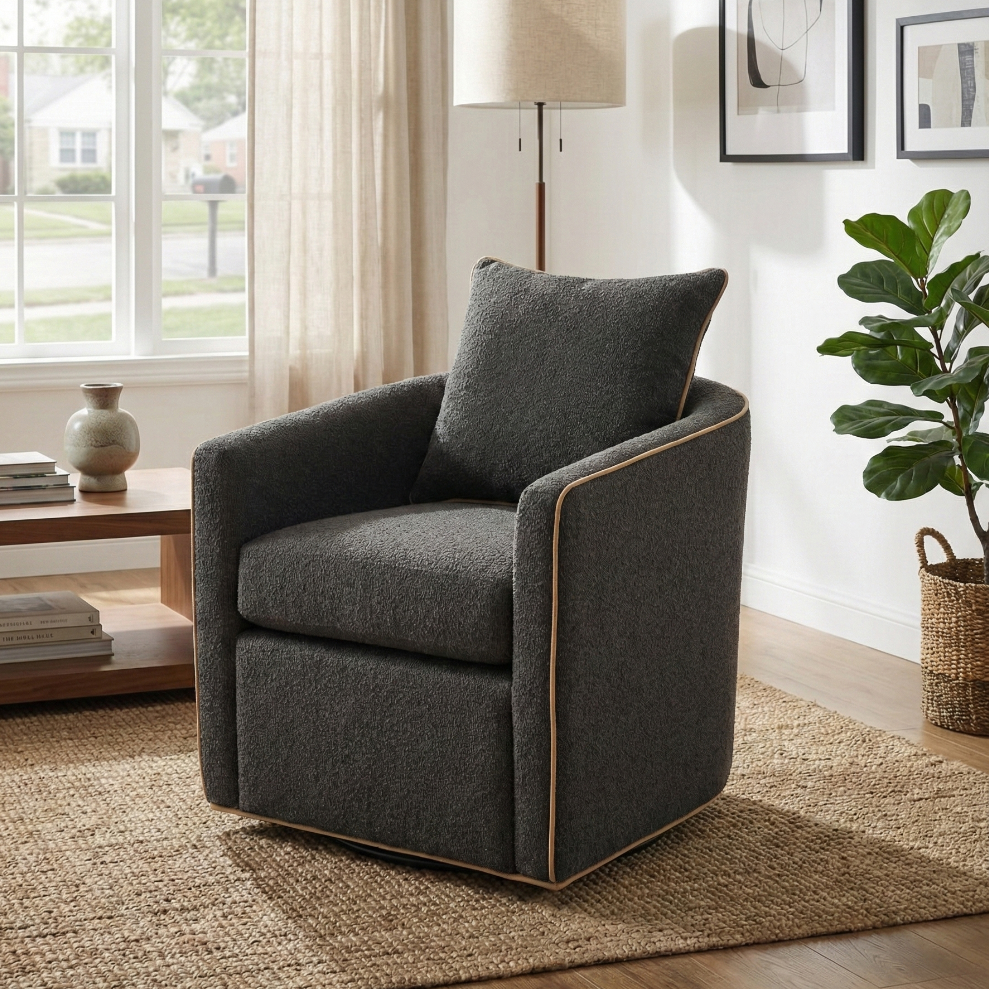 Fauteuil pivotant club gris foncé salon lecture