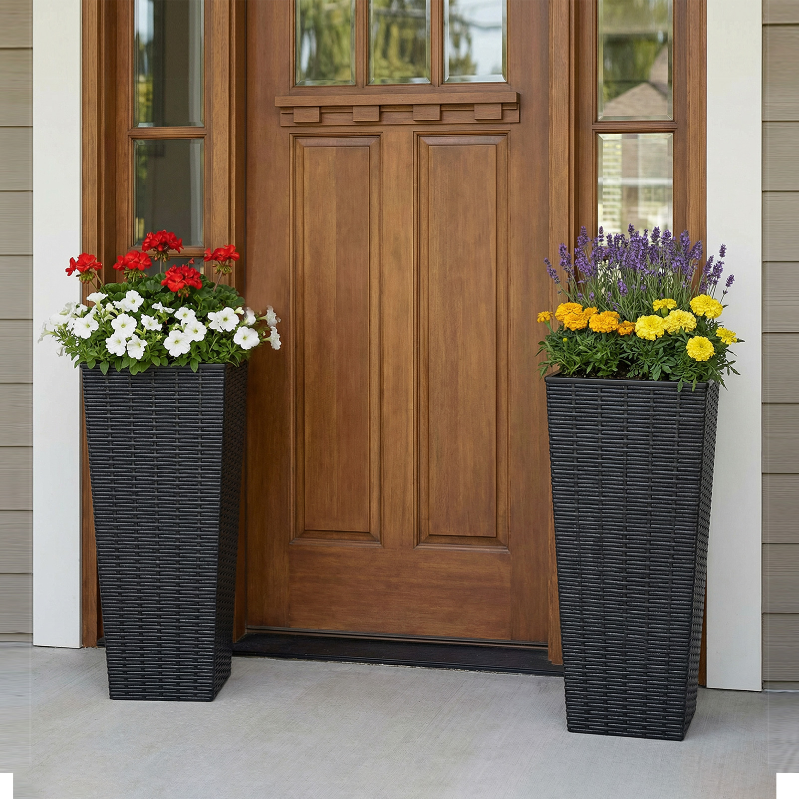 Pots plantes résine 2 pcs drainage amovible noir