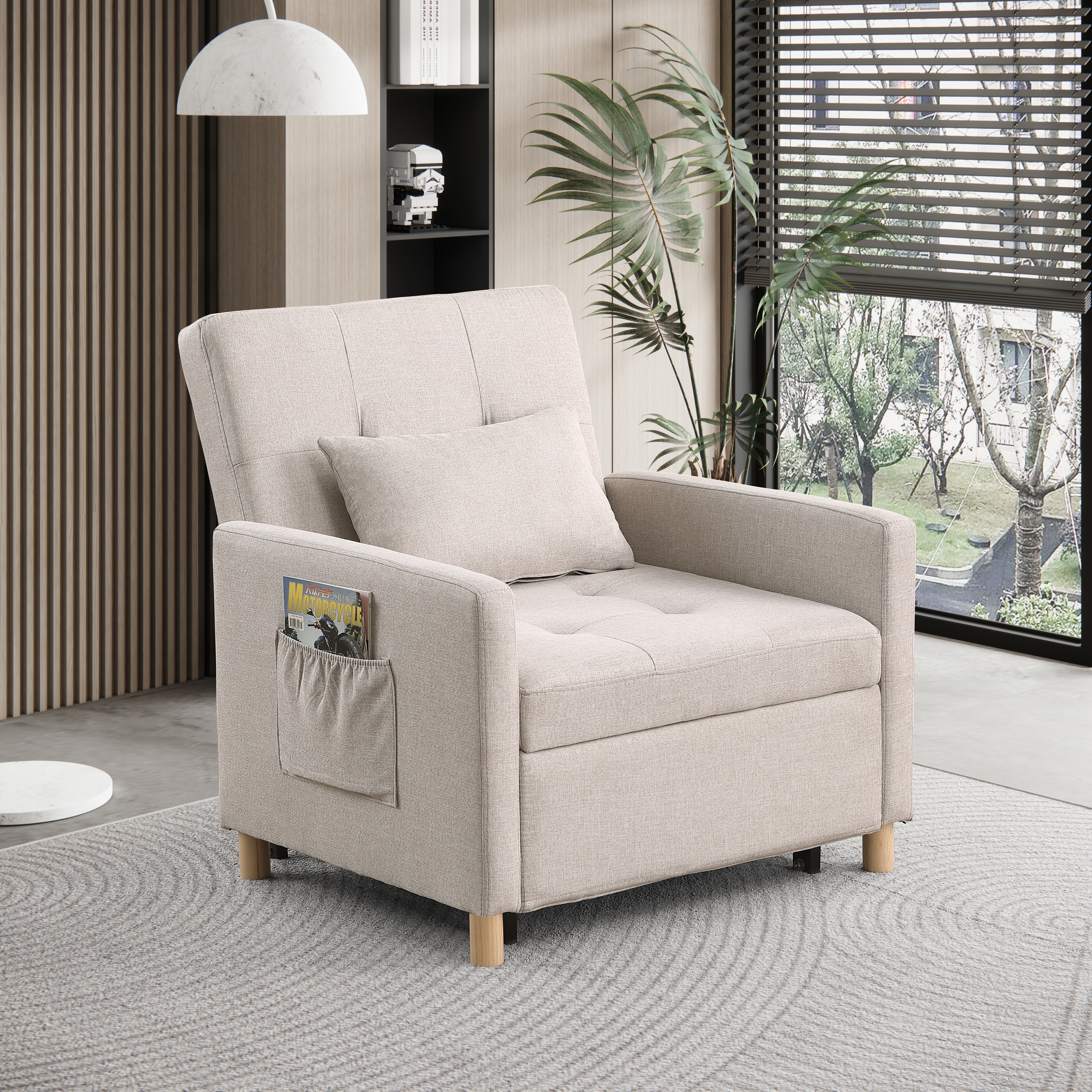 Canapé-lit convertible fauteuil ajustable, tissu doux, multifonctionnel