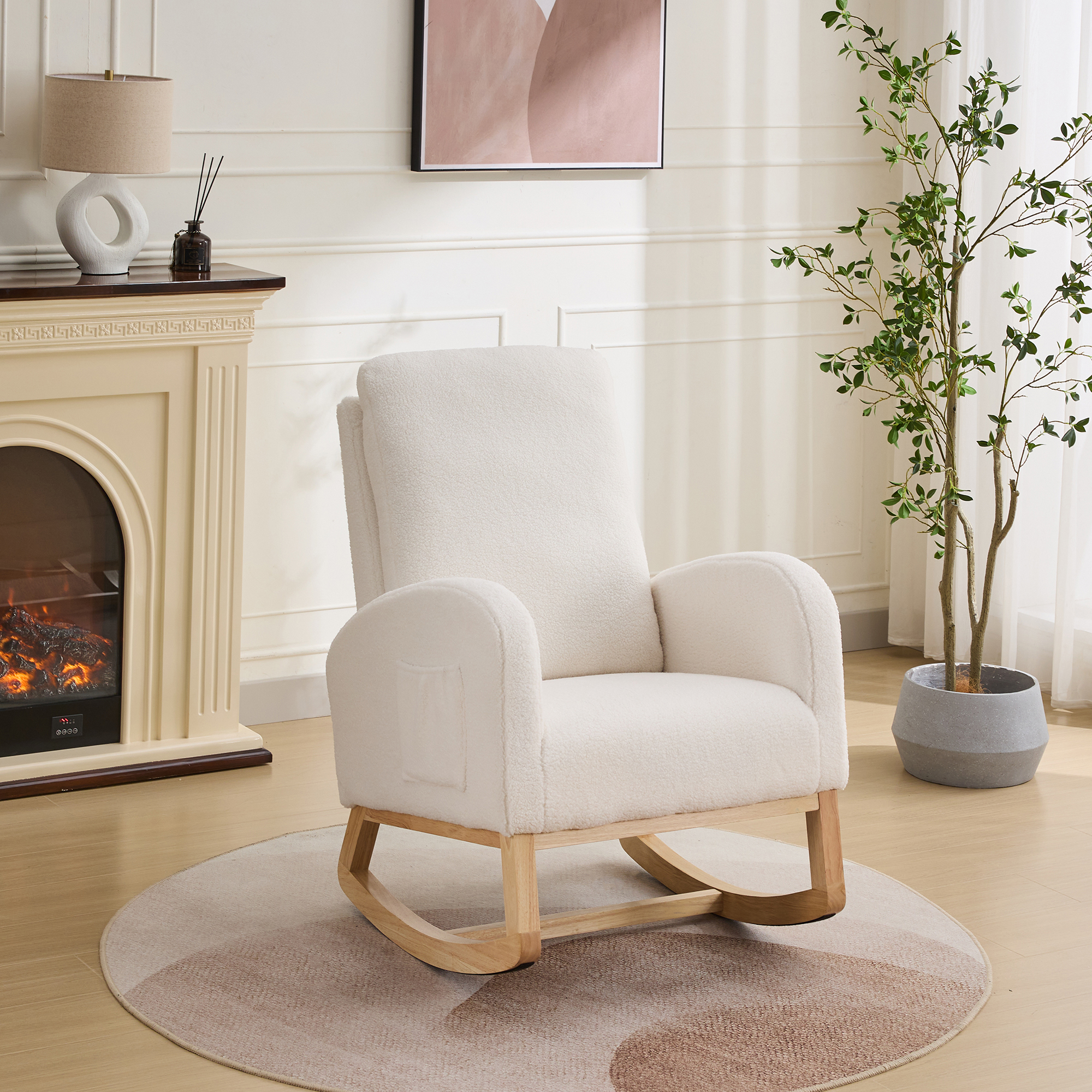 Chaise bascule nursery 27,2 po, glideur sherpa dossier haut, ivoire