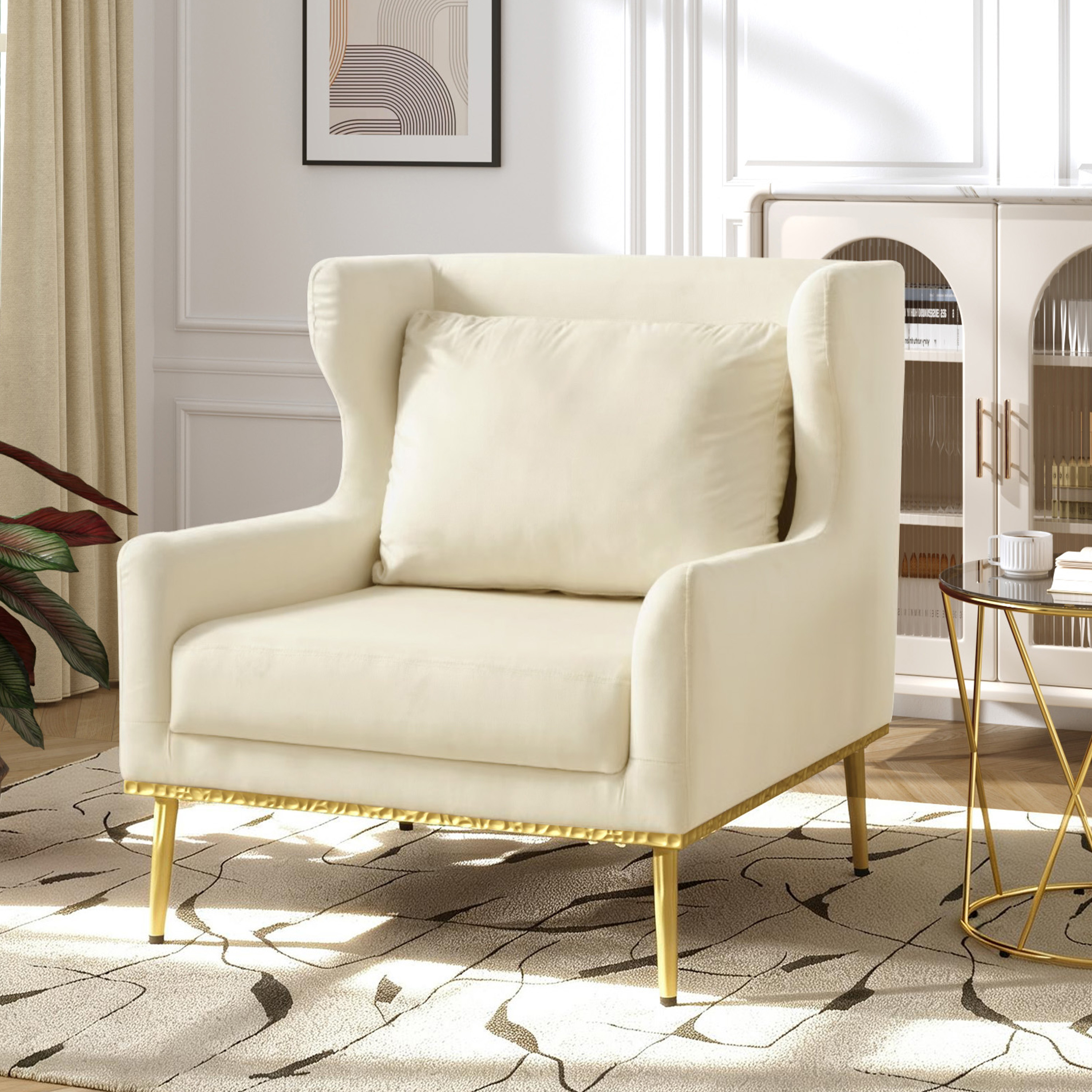 Fauteuil velours moderne accent lecture beige