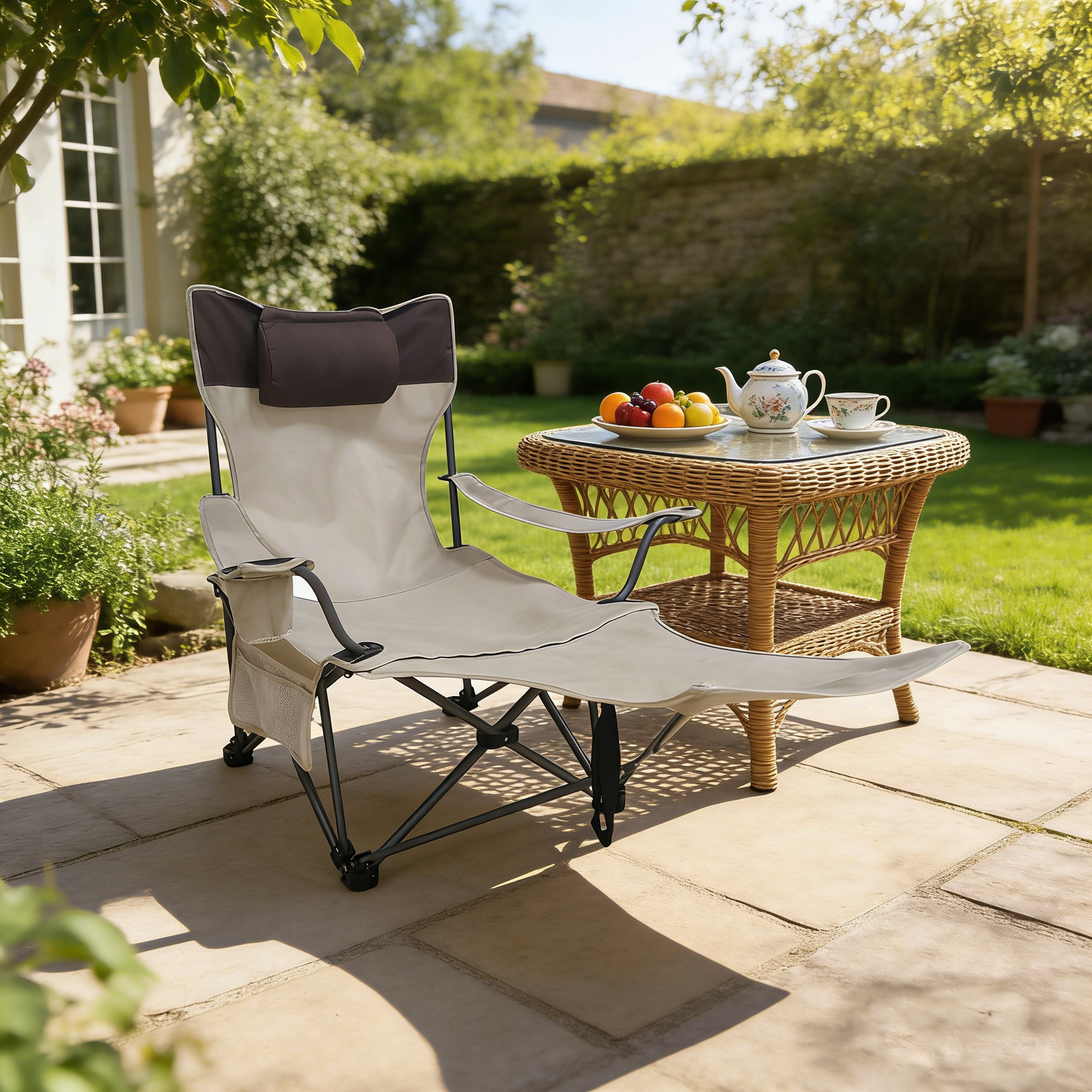 Chaise camping pliante ajustable 3 niveaux beige