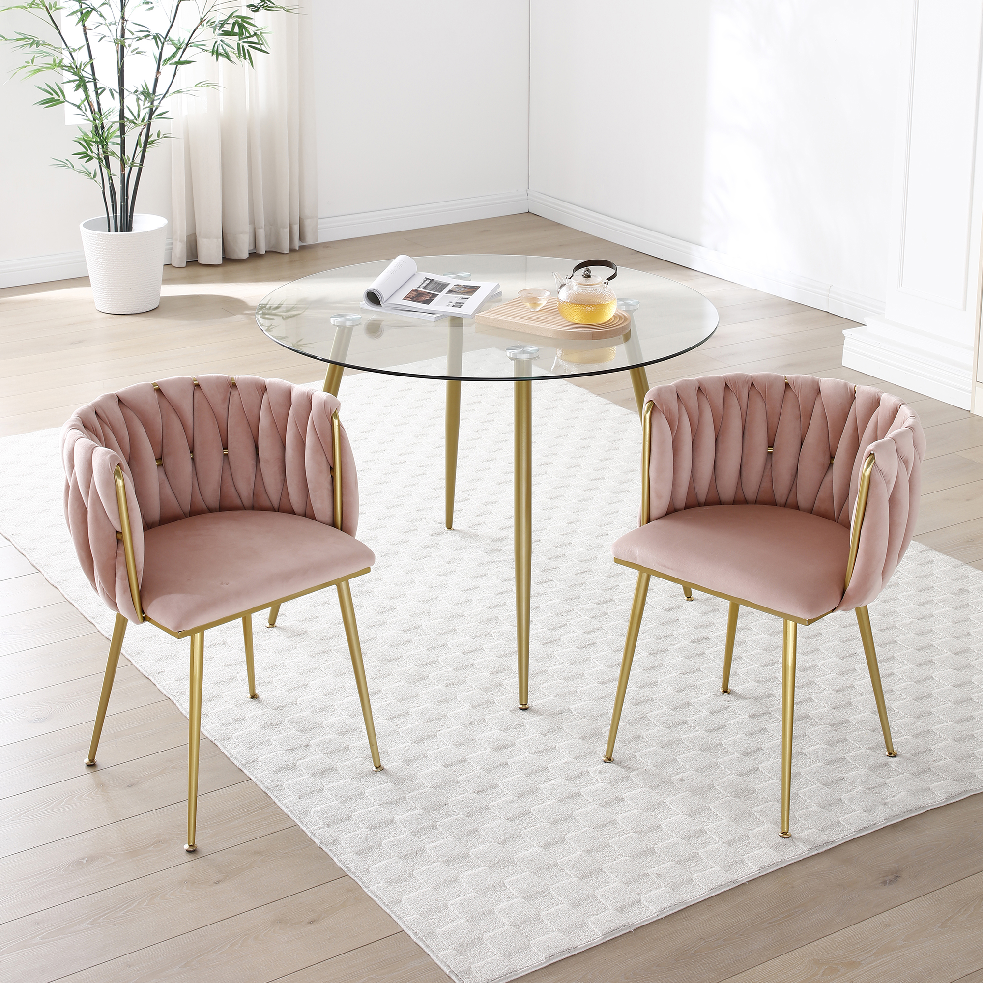 Chaises de salle à manger velours, lot de 2, pieds dorés