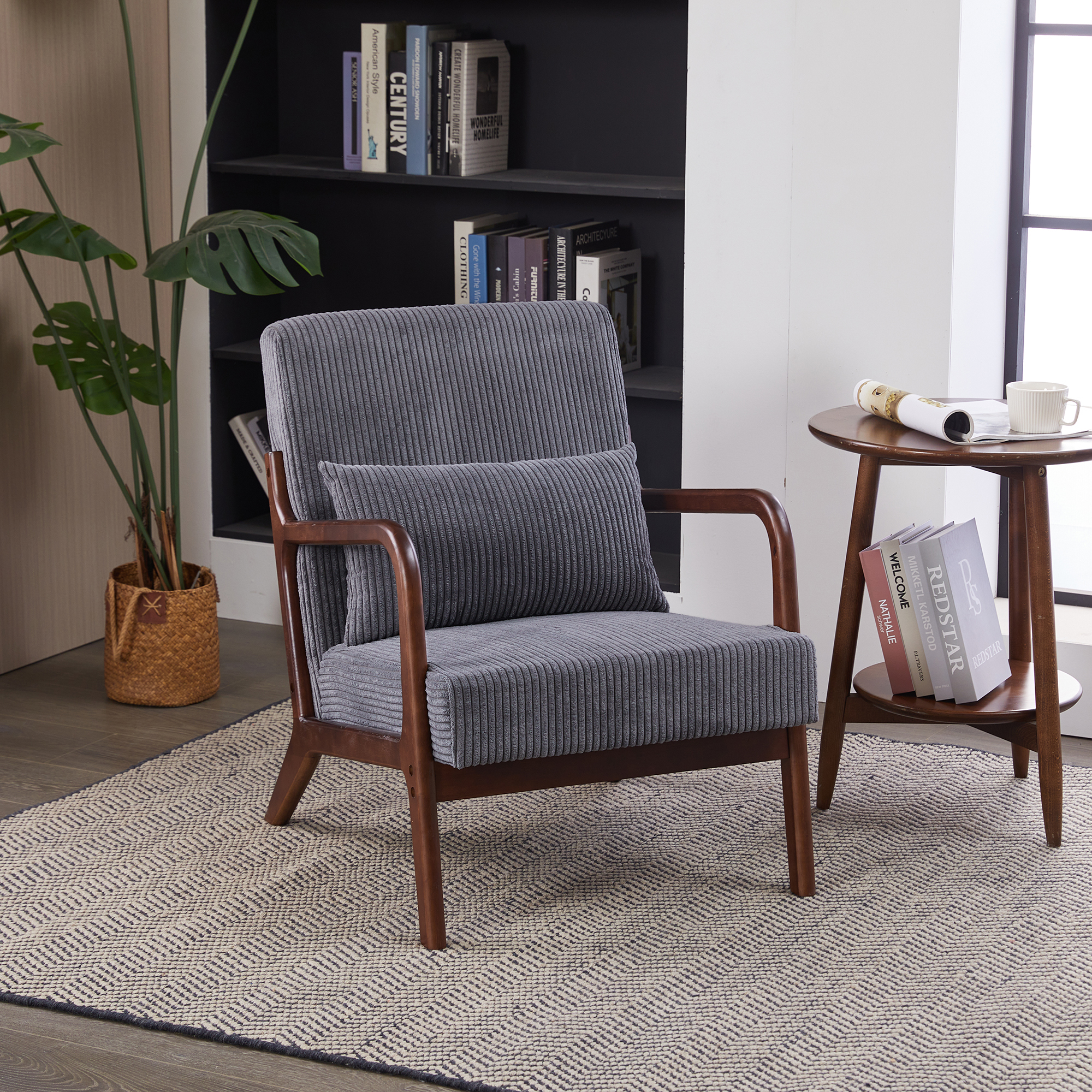 Fauteuil accent rétro, bois massif, gris foncé