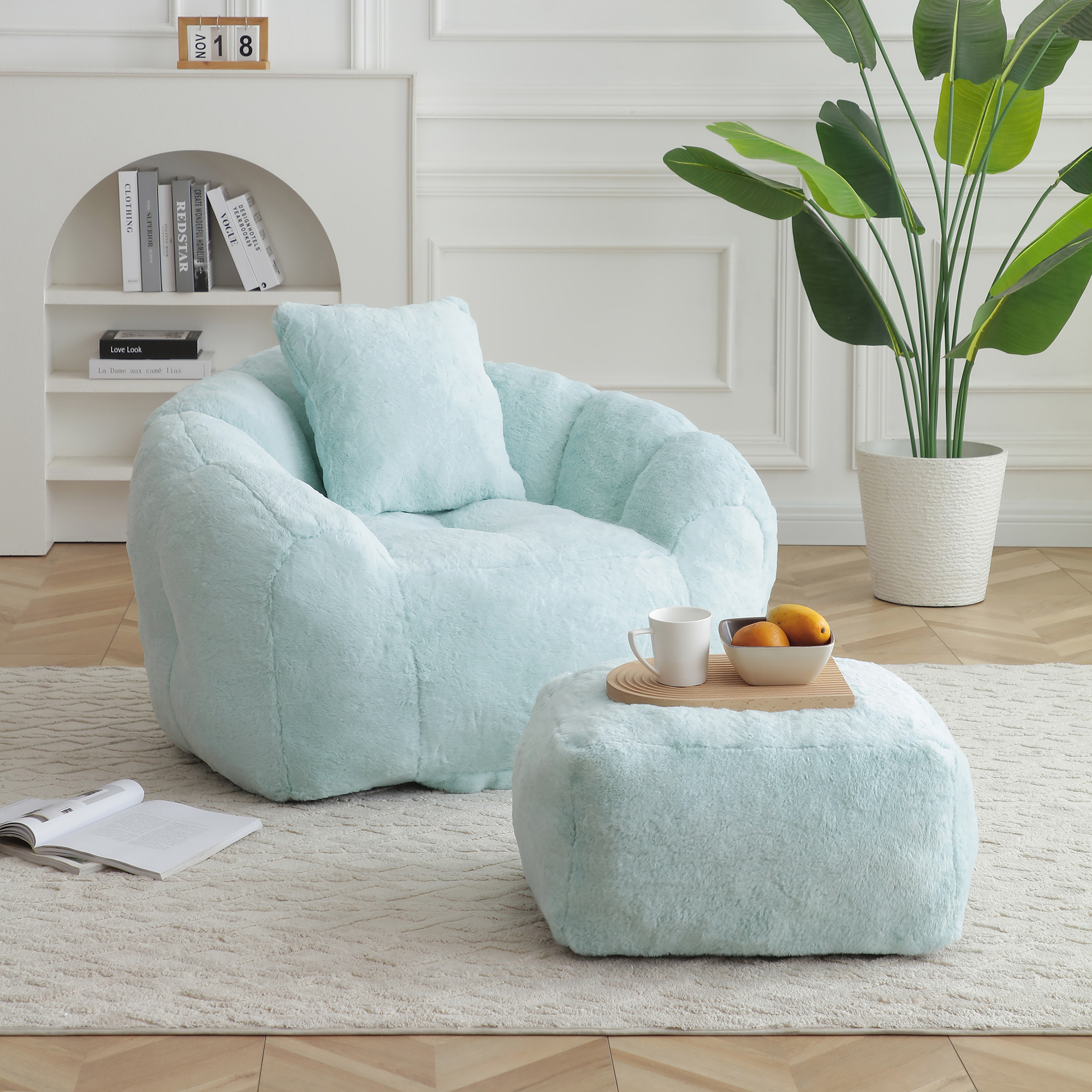Géant fauteuil poire repose-pieds peluche adulte enfant