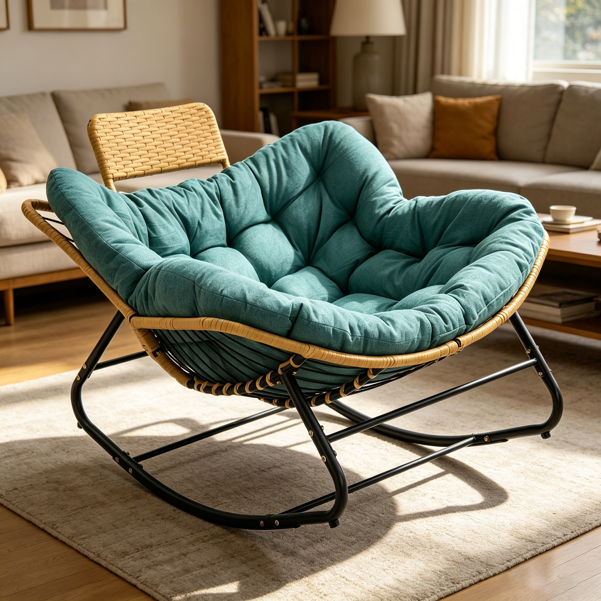 Chaise oeuf Papasan 39,37po, rotin tressé, coussin épais, vert