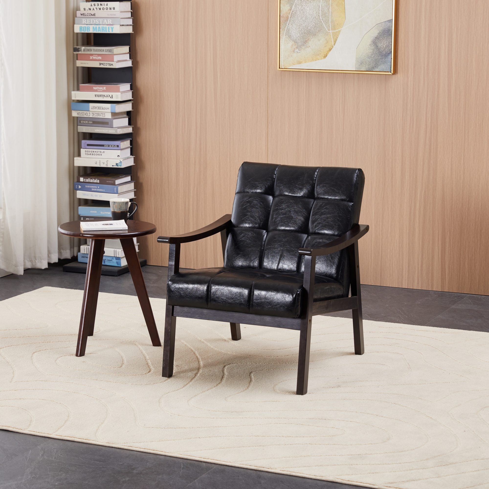 Fauteuil dossier haut noir antique bois massif lecture chambre