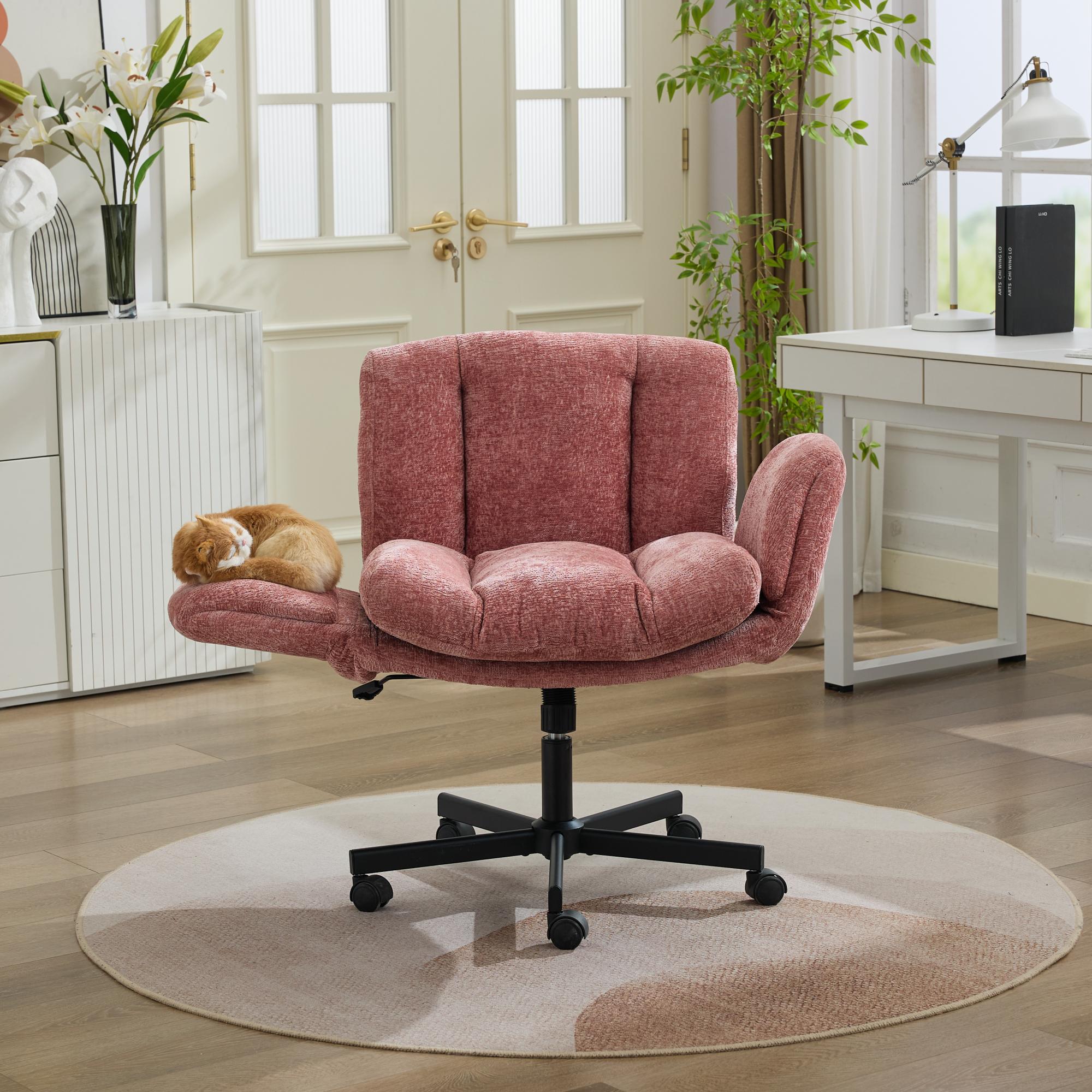 Chaise bureau pivotante chenille SW5028PK, réglable hauteur rose pâle