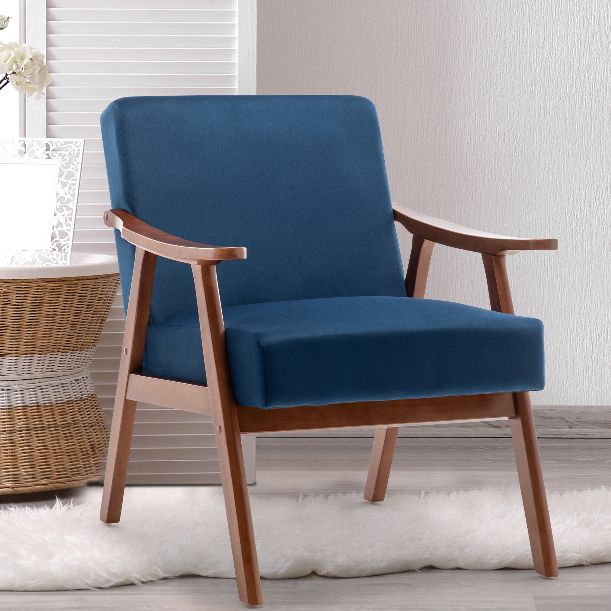 Fauteuil mi-siècle dossier haut bois salon chambre
