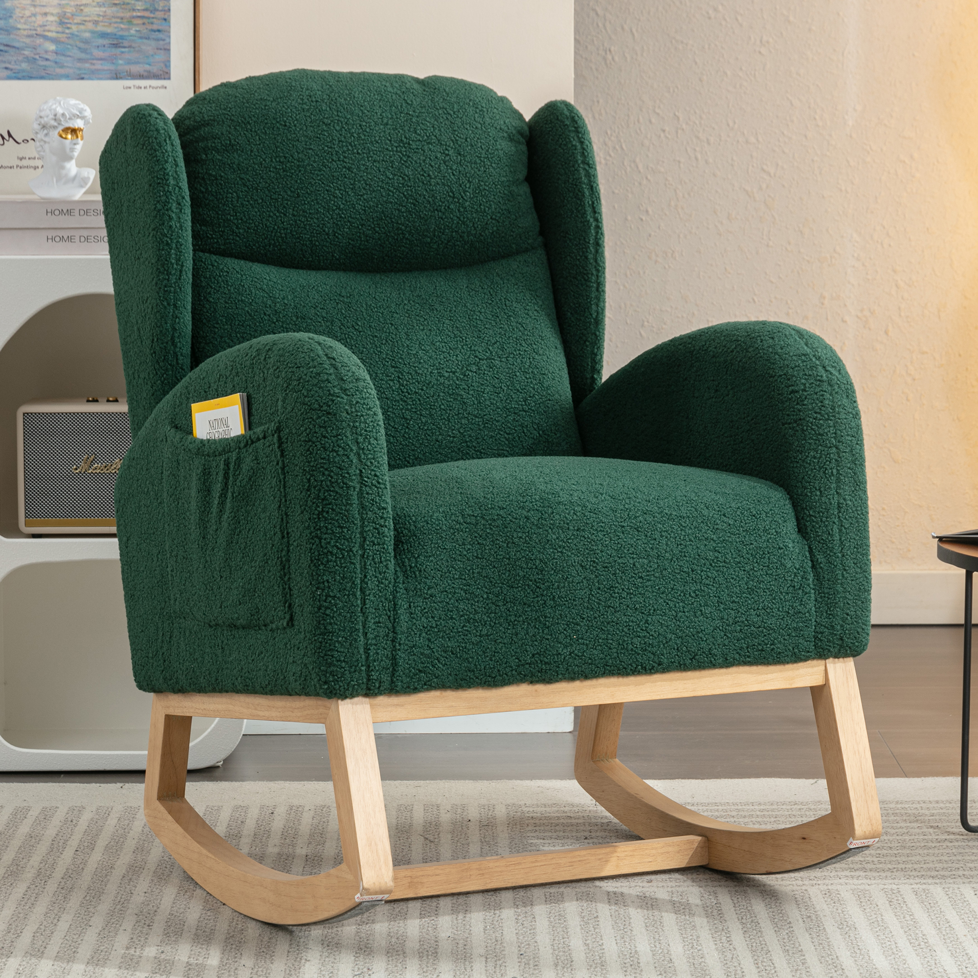 049-Chaise bascule tissu Teddy vert