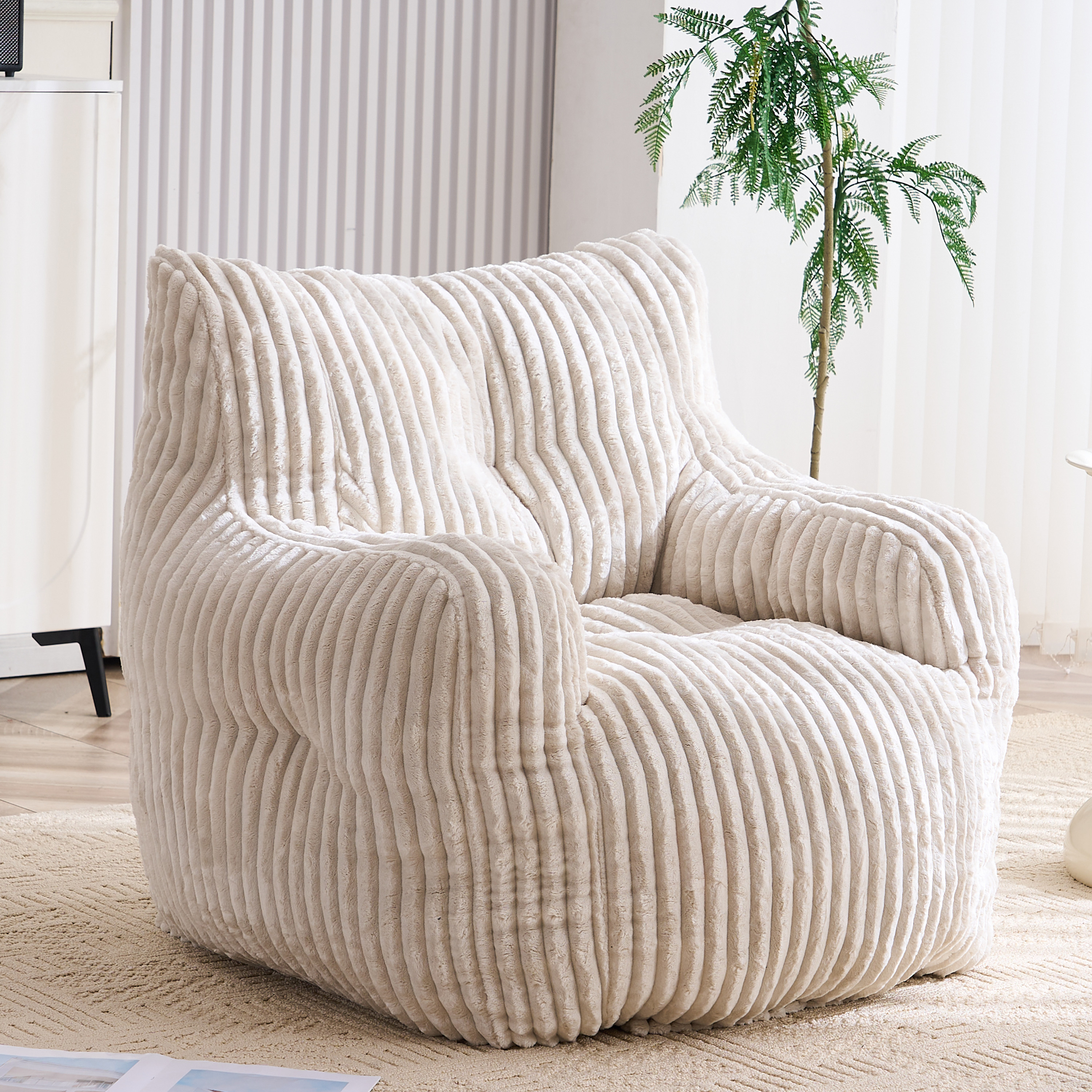 Fauteuil sac velours côtelé fluide 010 beige mousse mémoire