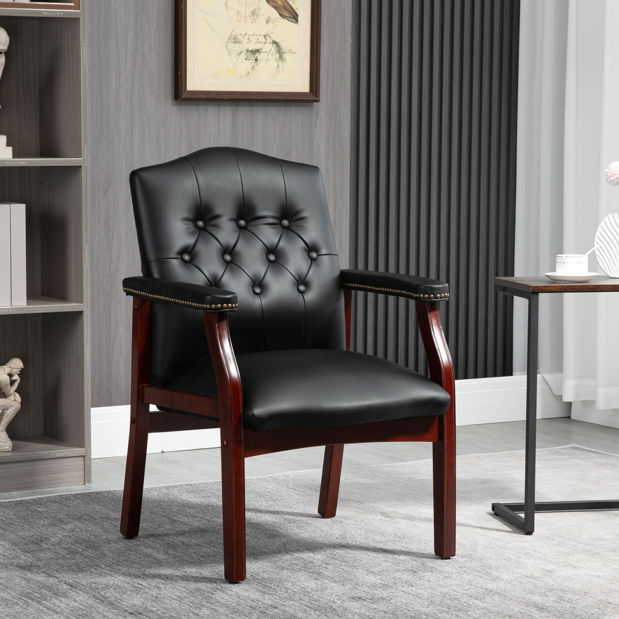 Chaise réception cuir noir, dossier mi-hauteur ergonomique