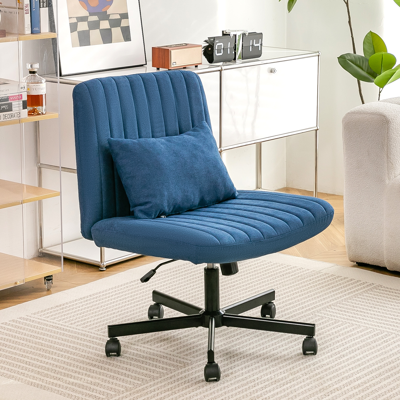 Chaise bureau lin bleu criss cross moderne détails